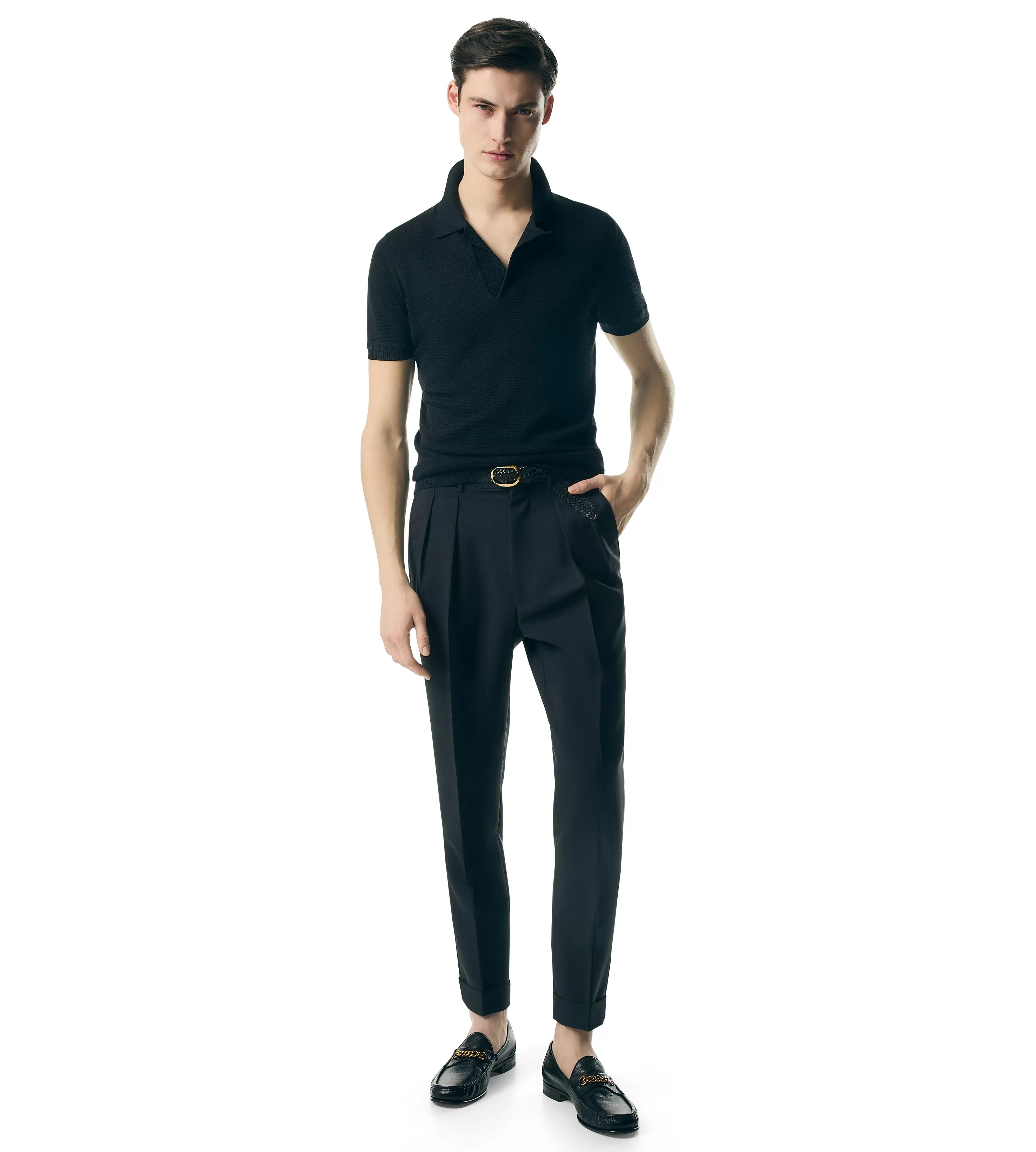 TOM FORD MICRO TEXTURED PIQUET POLO BLACK^MEN Knitwear