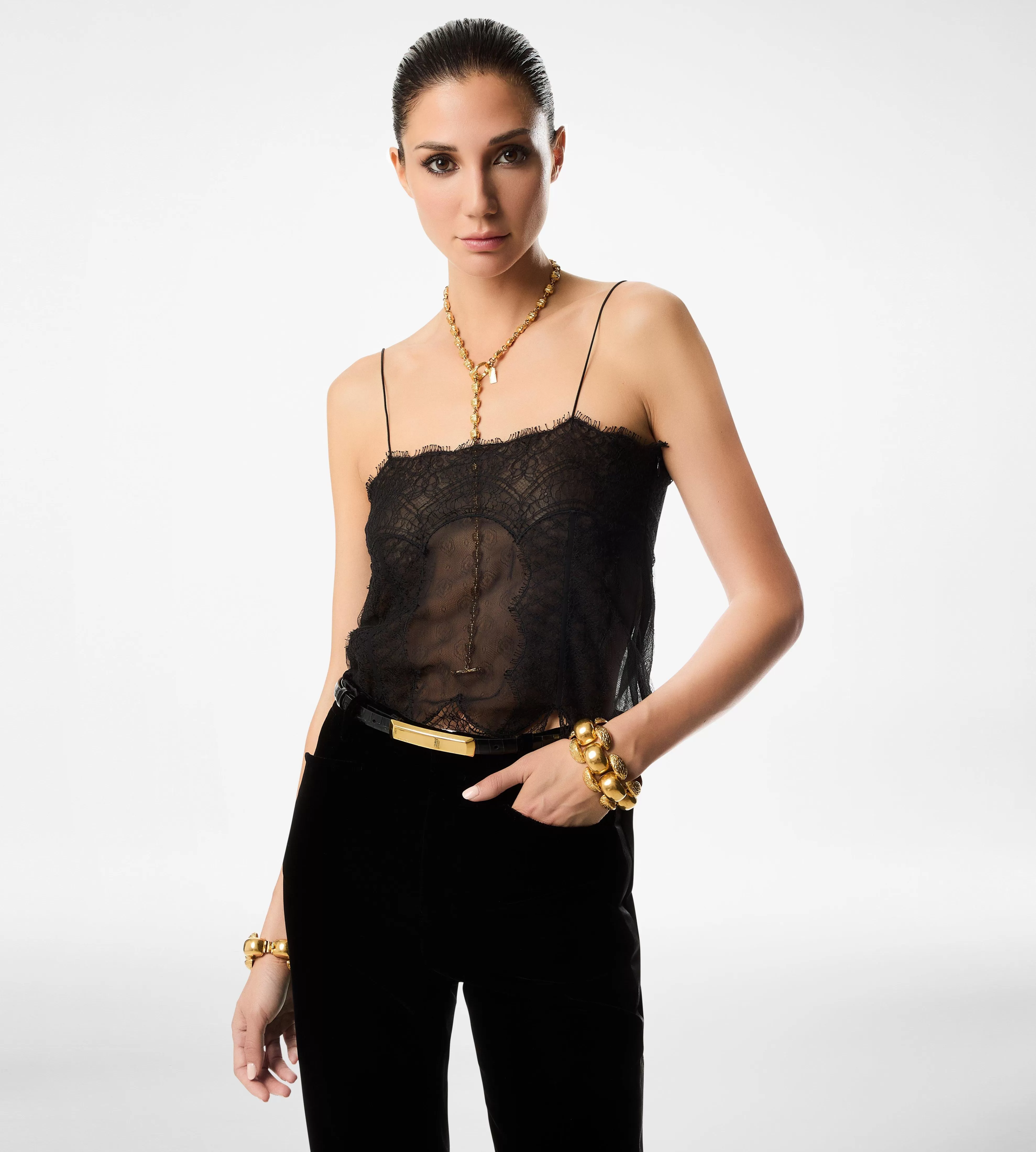 TOM FORD MICRODESIGN TATTOO LACE TOP BLACK^WOMEN | WOMEN Tops | SPRING 24