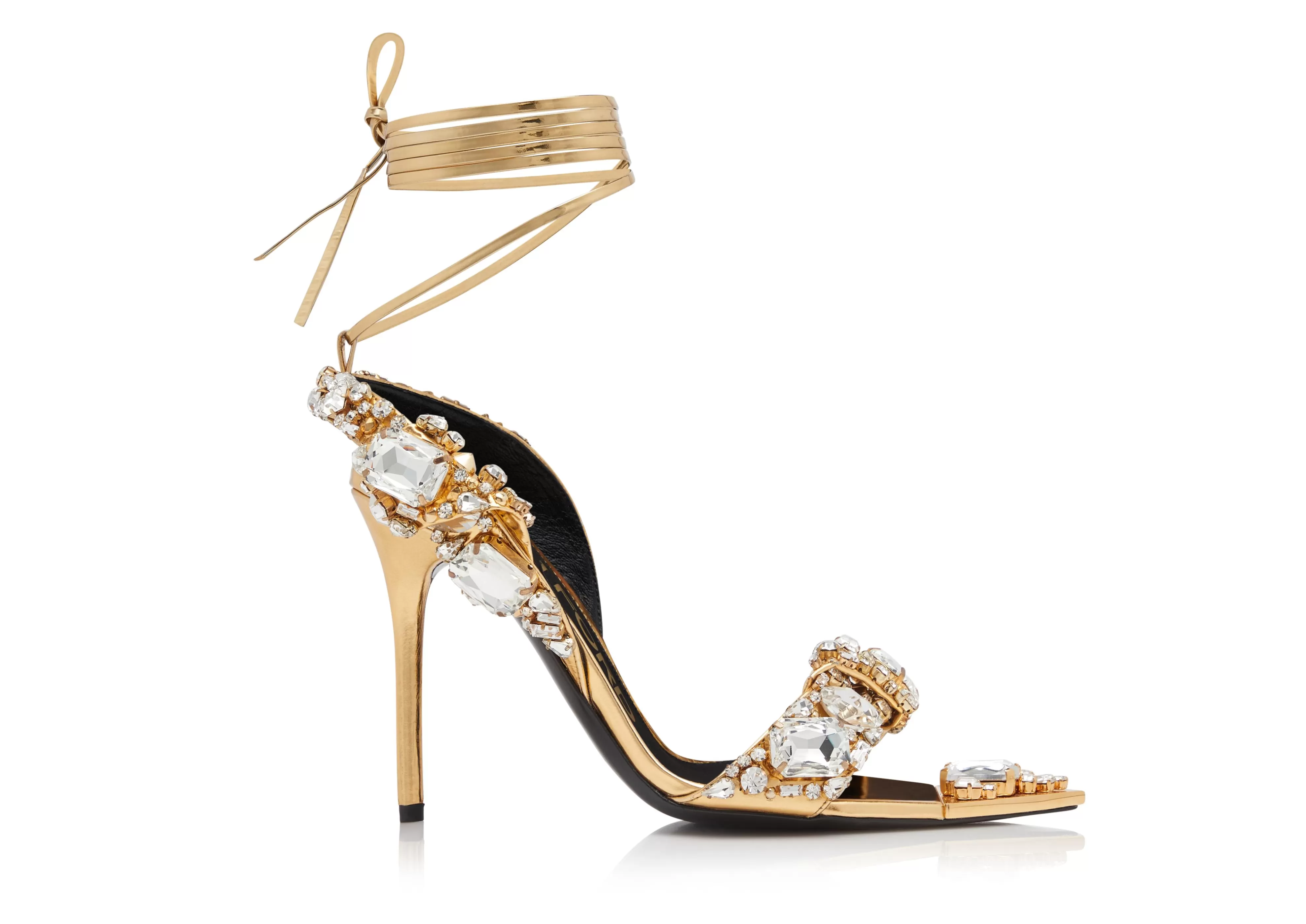 TOM FORD MIRROR LEATHER AND CRYSTAL STONES POINTY JEWEL SANDAL GOLD+CRYSTAL^WOMEN Sandals