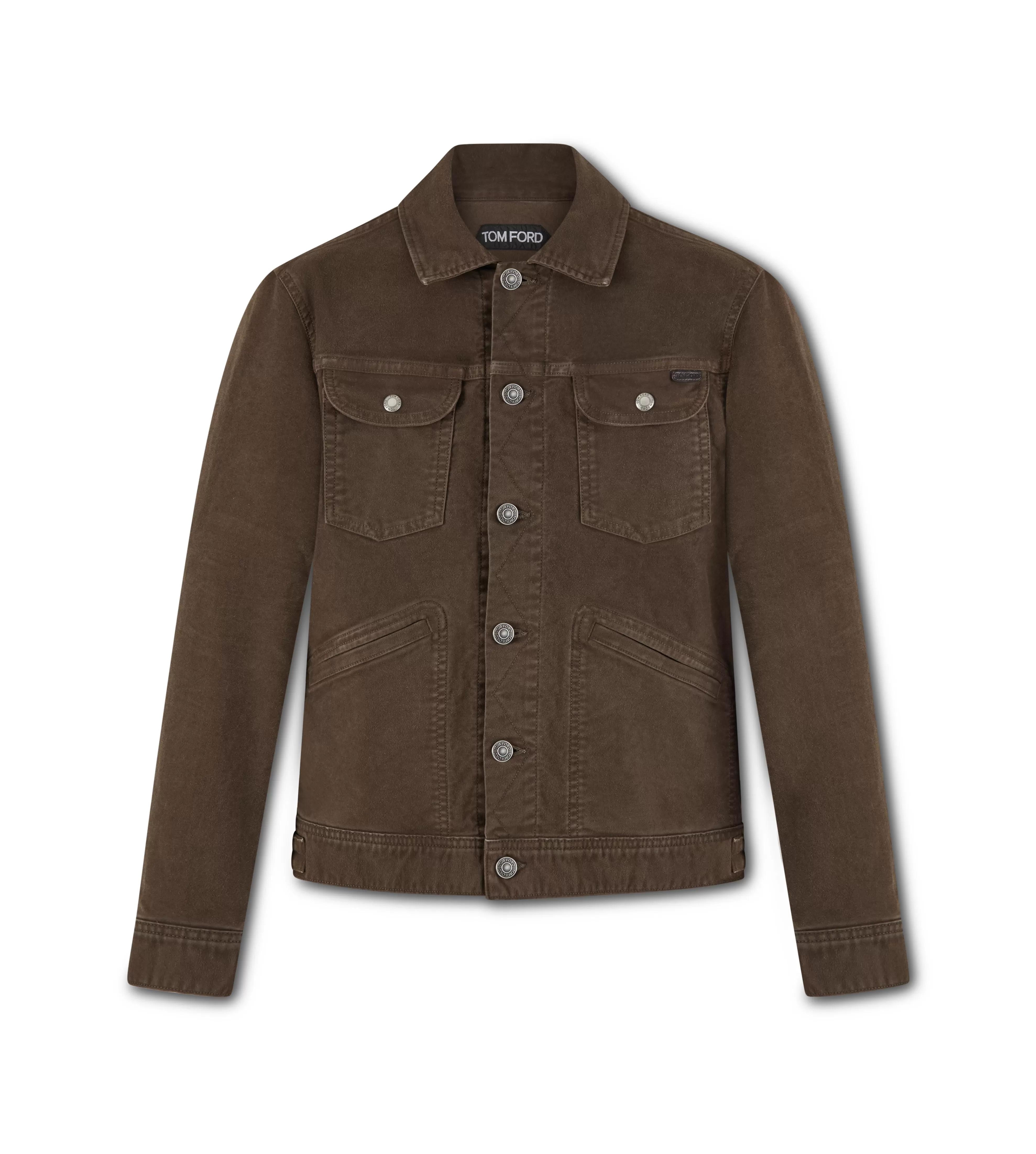 TOM FORD MOLESKIN STRETCH DENIM JACKET DARK BROWN^MEN Outerwear