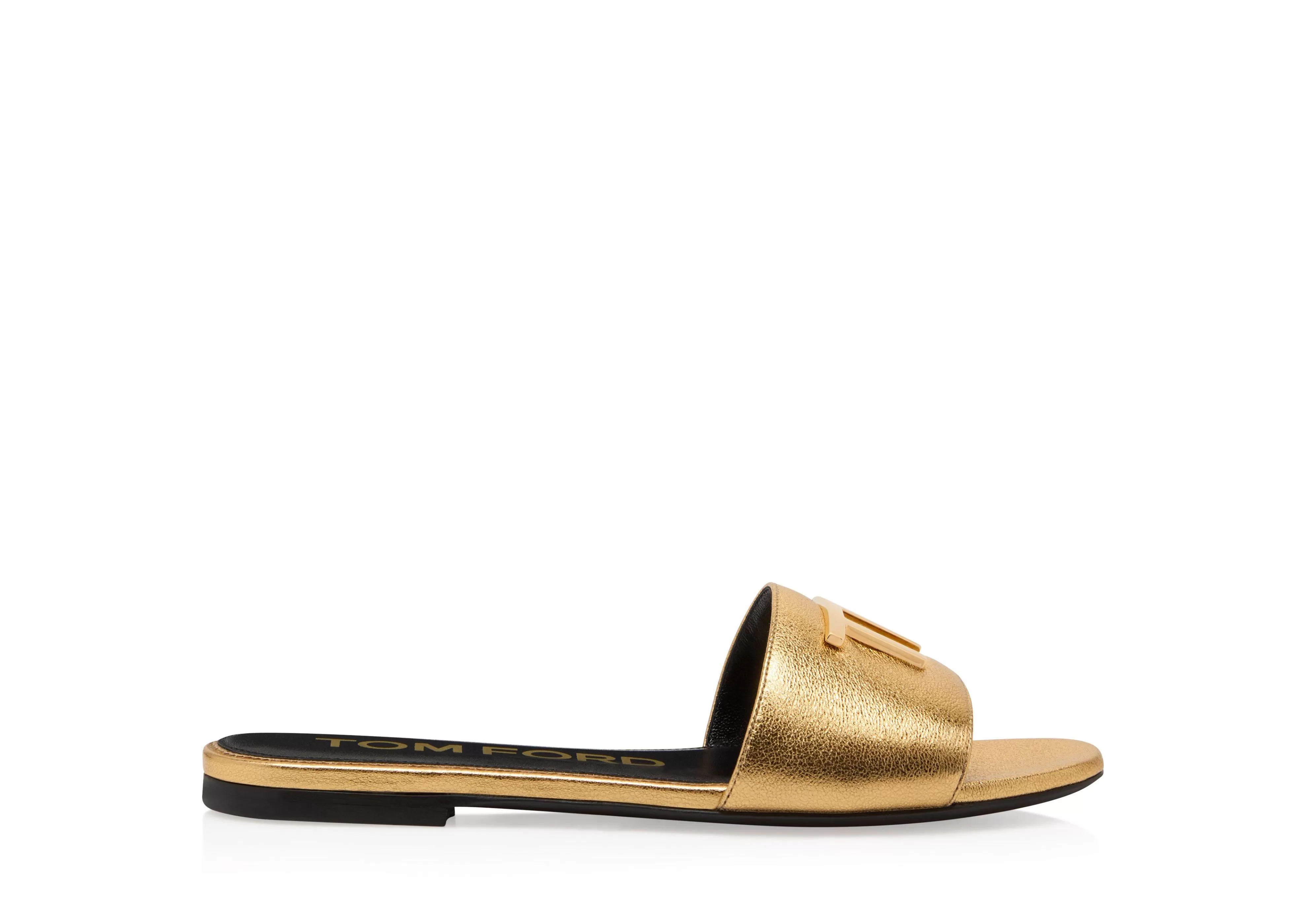 TOM FORD NAPPA LEATHER TF SLIDE GOLD^WOMEN | WOMEN | WOMEN Flats | JETSETTER EDIT | Sandals