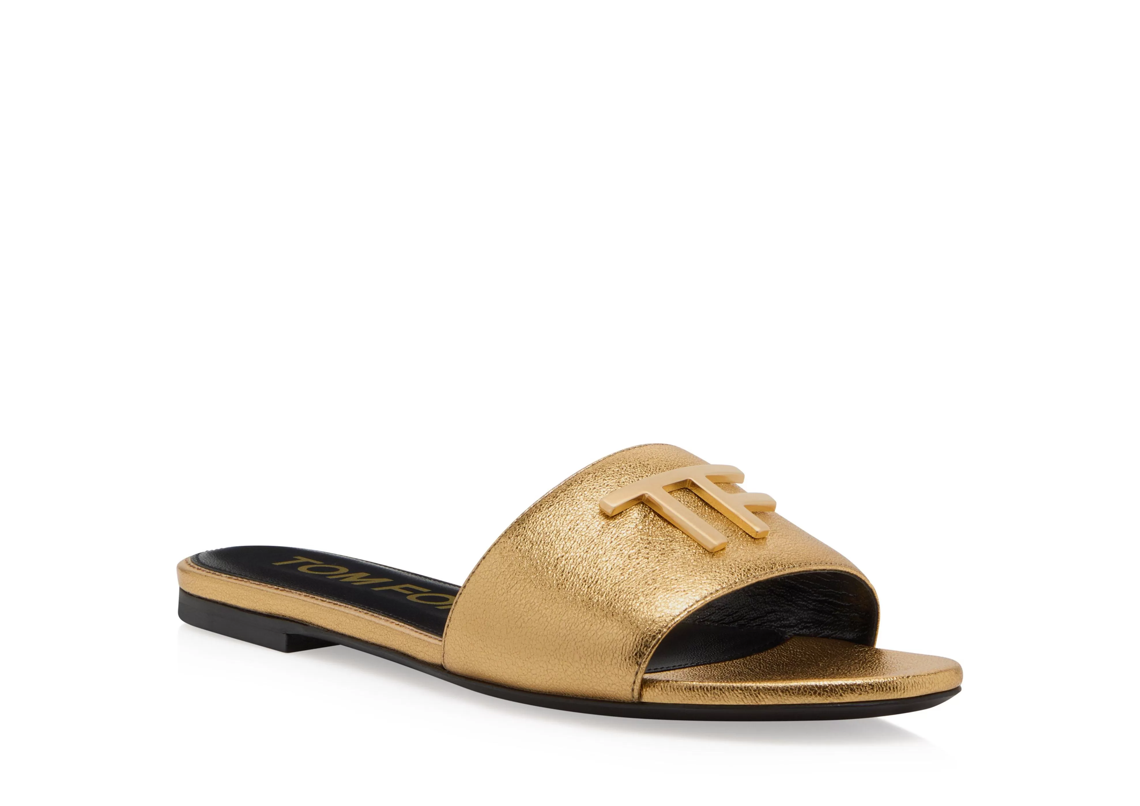 TOM FORD NAPPA LEATHER TF SLIDE GOLD^WOMEN | WOMEN | WOMEN Flats | JETSETTER EDIT | Sandals