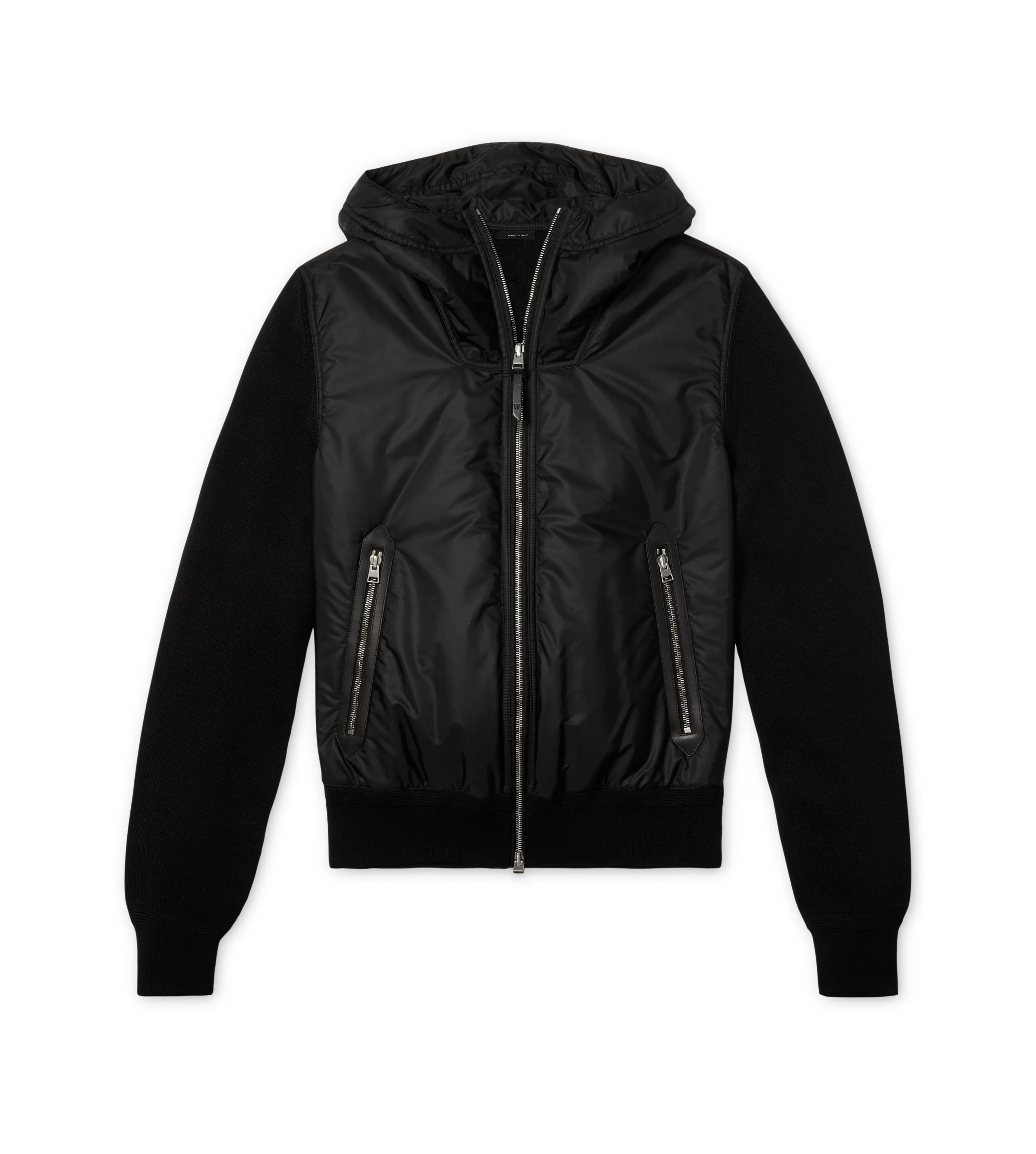 TOM FORD NYLON FRONT MERINO HOOD ZIP THROUGH BLACK^MEN Knitwear