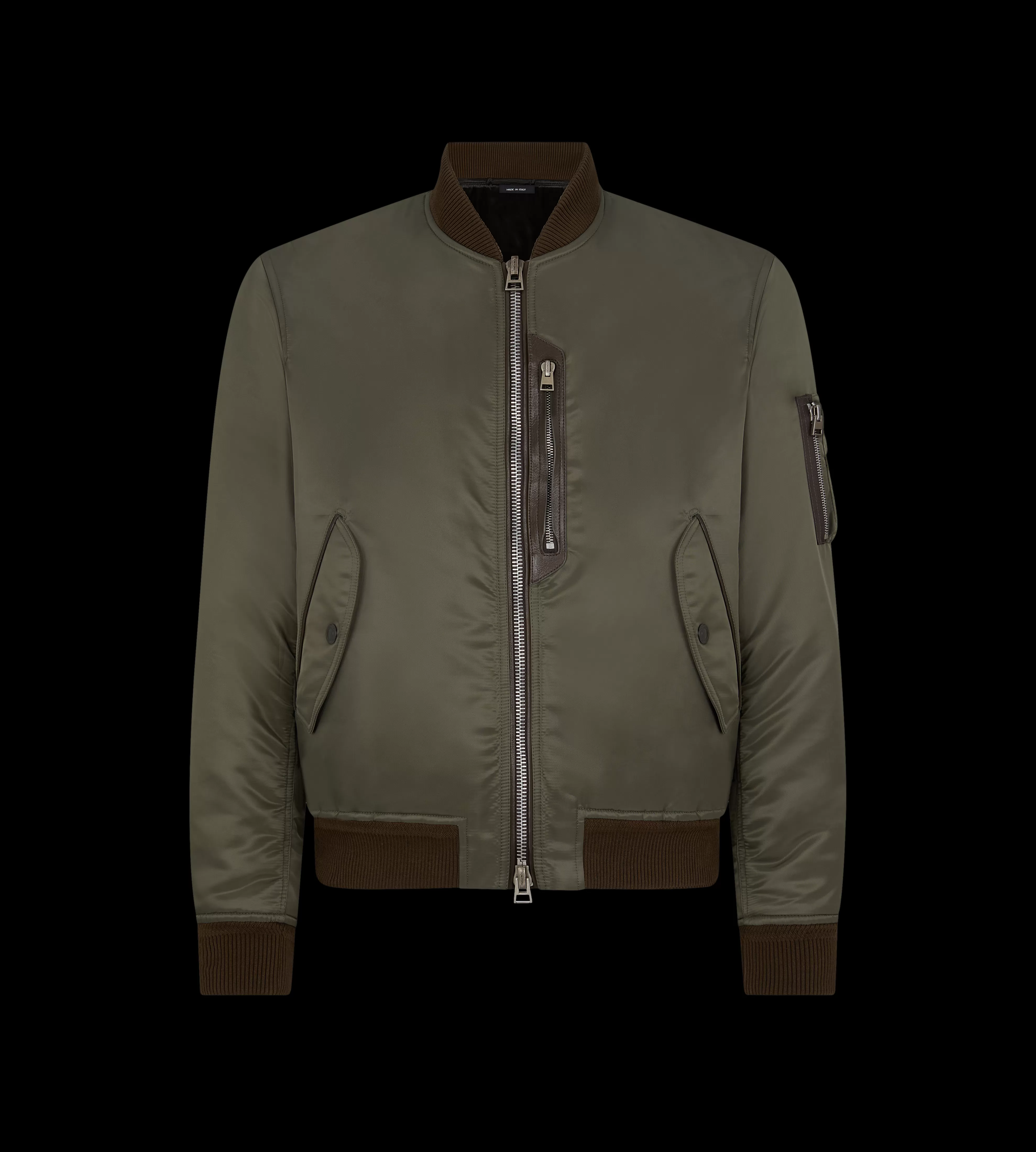 TOM FORD NYLON SHINY TWILL BOMBER MILITARY GREEN^MEN | MEN Outerwear | SPRING 24