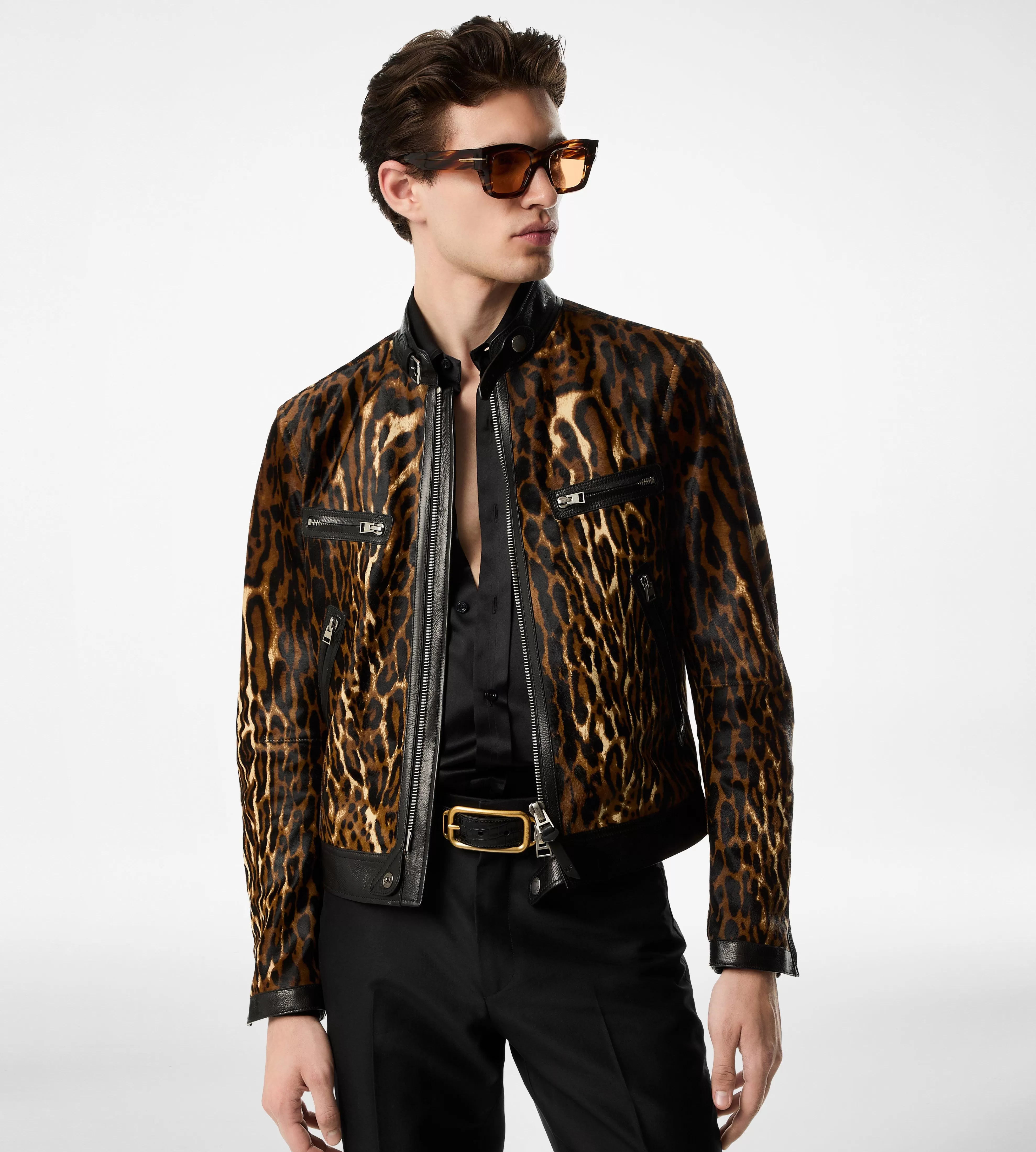 TOM FORD OCELOT PONY HAIR RACER JACKET BROWN^MEN Outerwear