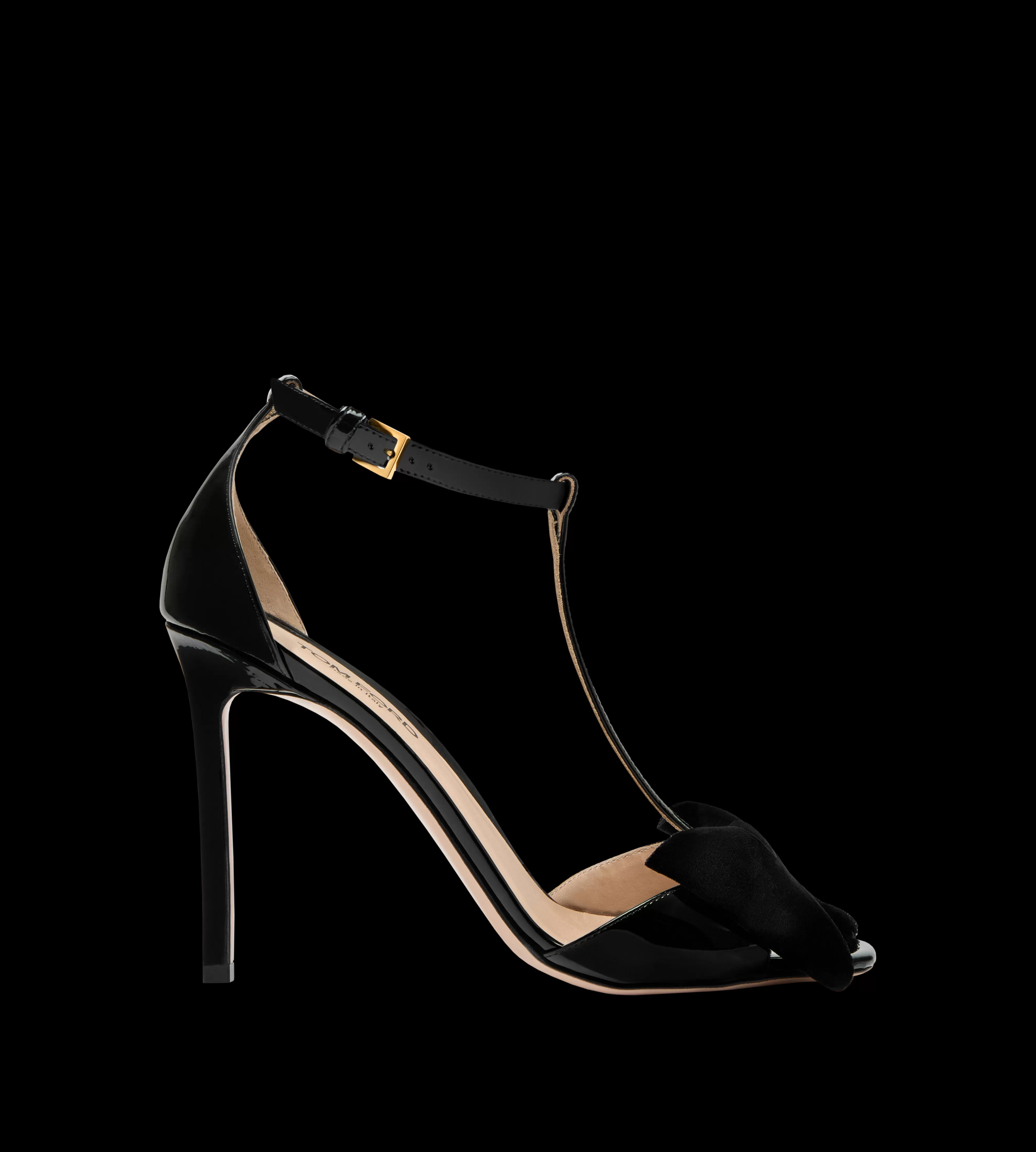 TOM FORD PATENT LEATHER AND VELVET BRIGITTE SANDAL BLACK^WOMEN | WOMEN Sandals | SPRING 24