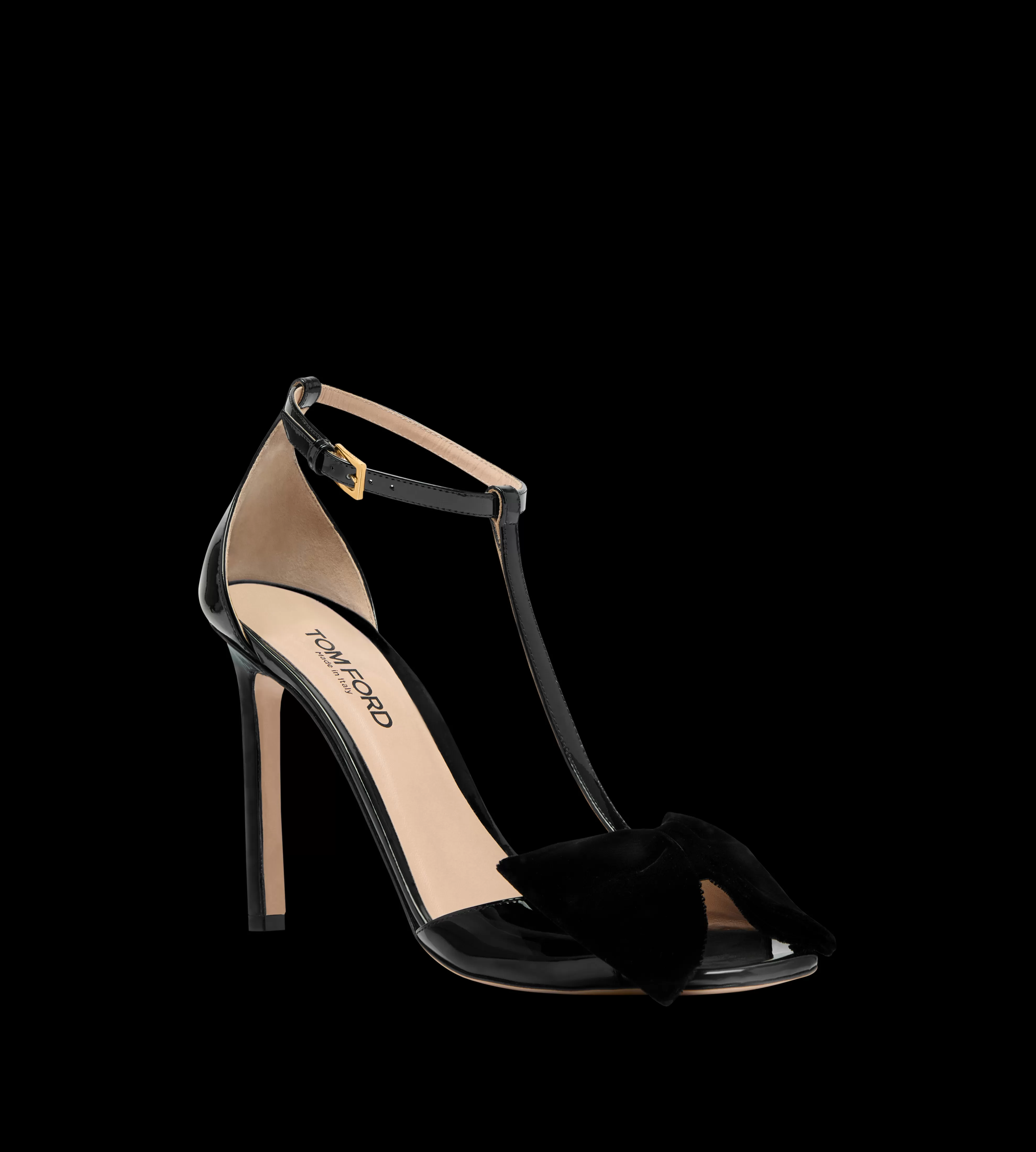 TOM FORD PATENT LEATHER AND VELVET BRIGITTE SANDAL BLACK^WOMEN | WOMEN Sandals | SPRING 24