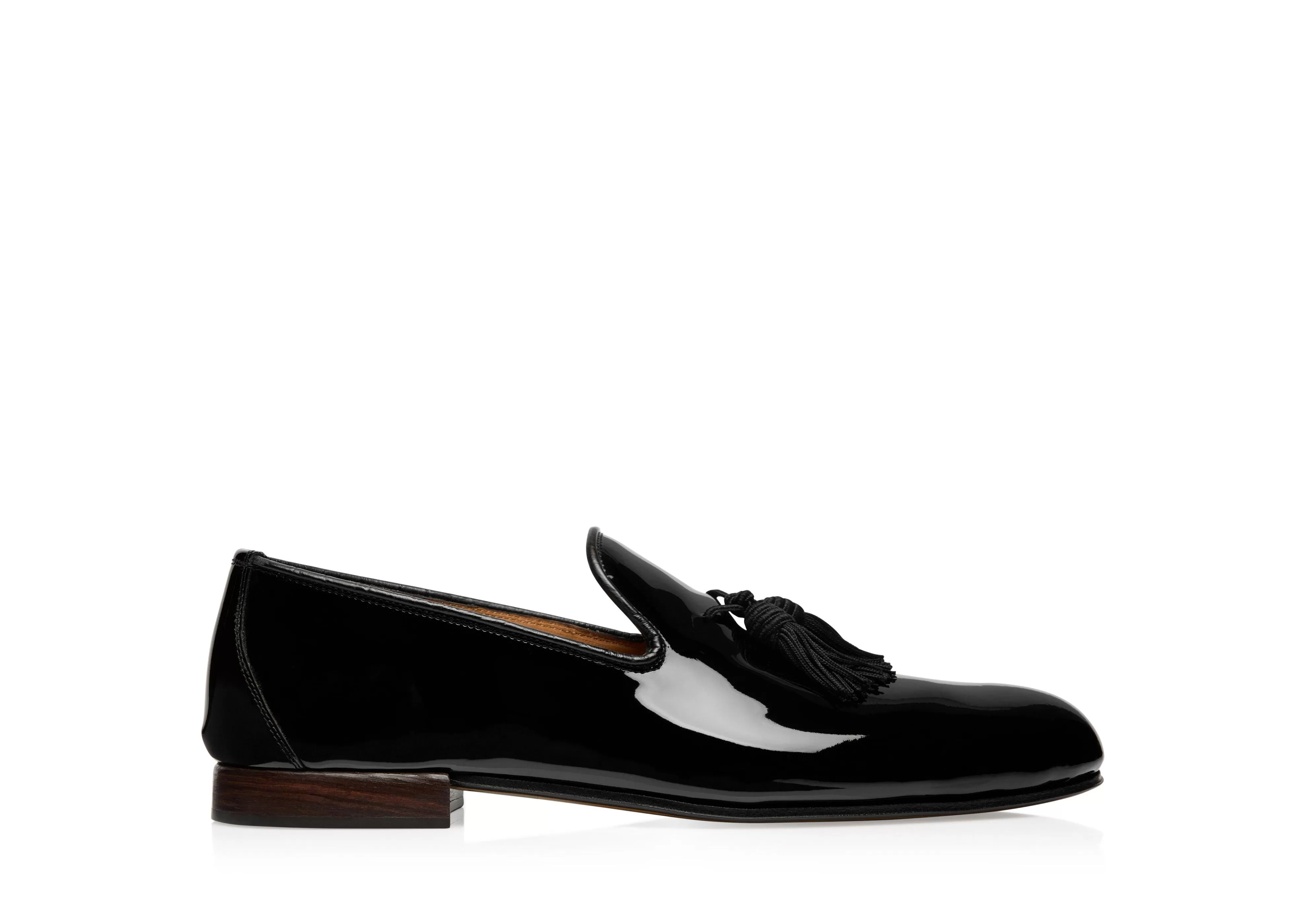 TOM FORD PATENT NICOLAS TASSEL SLIPPER BLACK^MEN | MEN Loafers | Evening