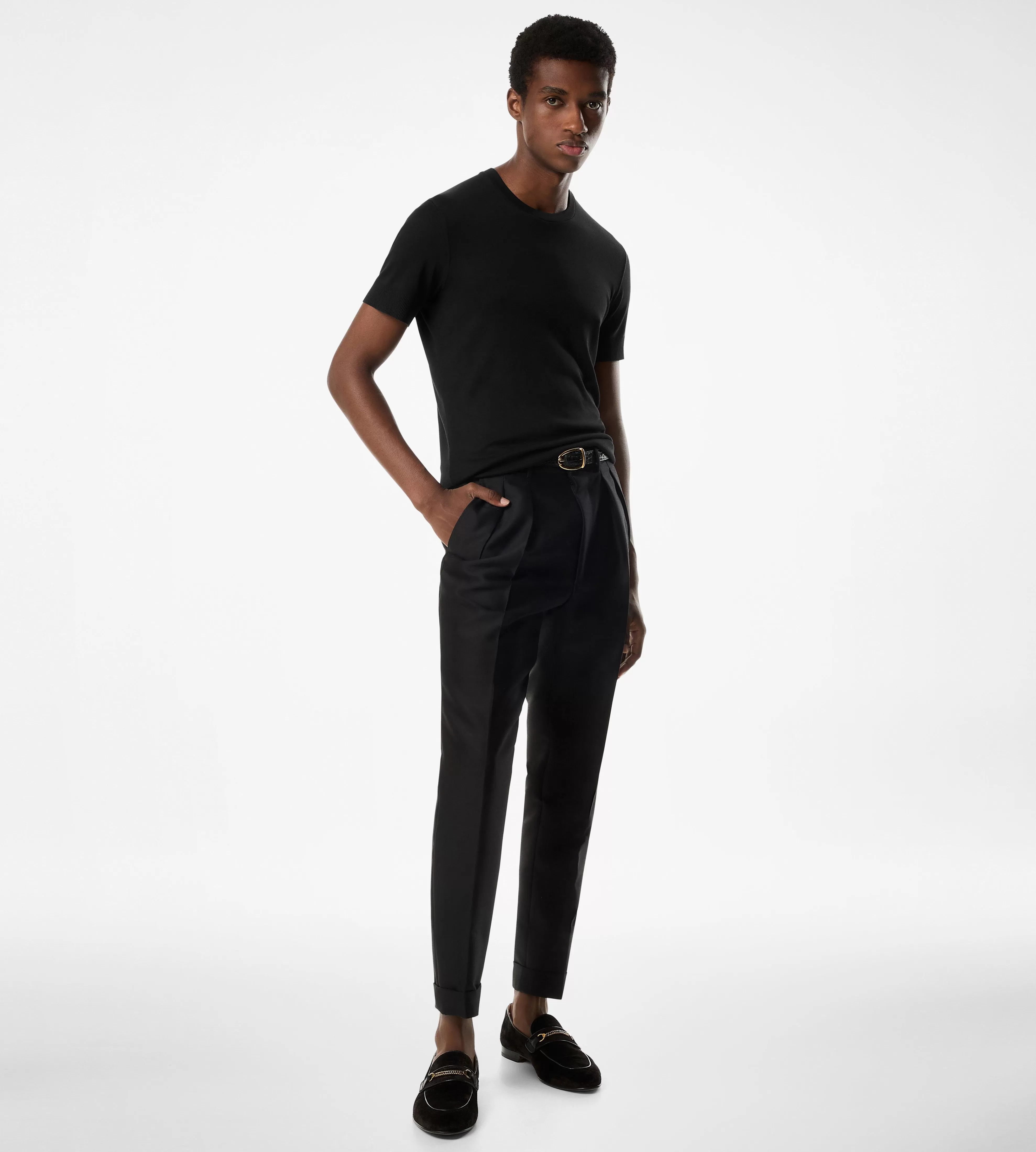 TOM FORD PLACED RIB CREW NECK BLACK^MEN SPRING 24