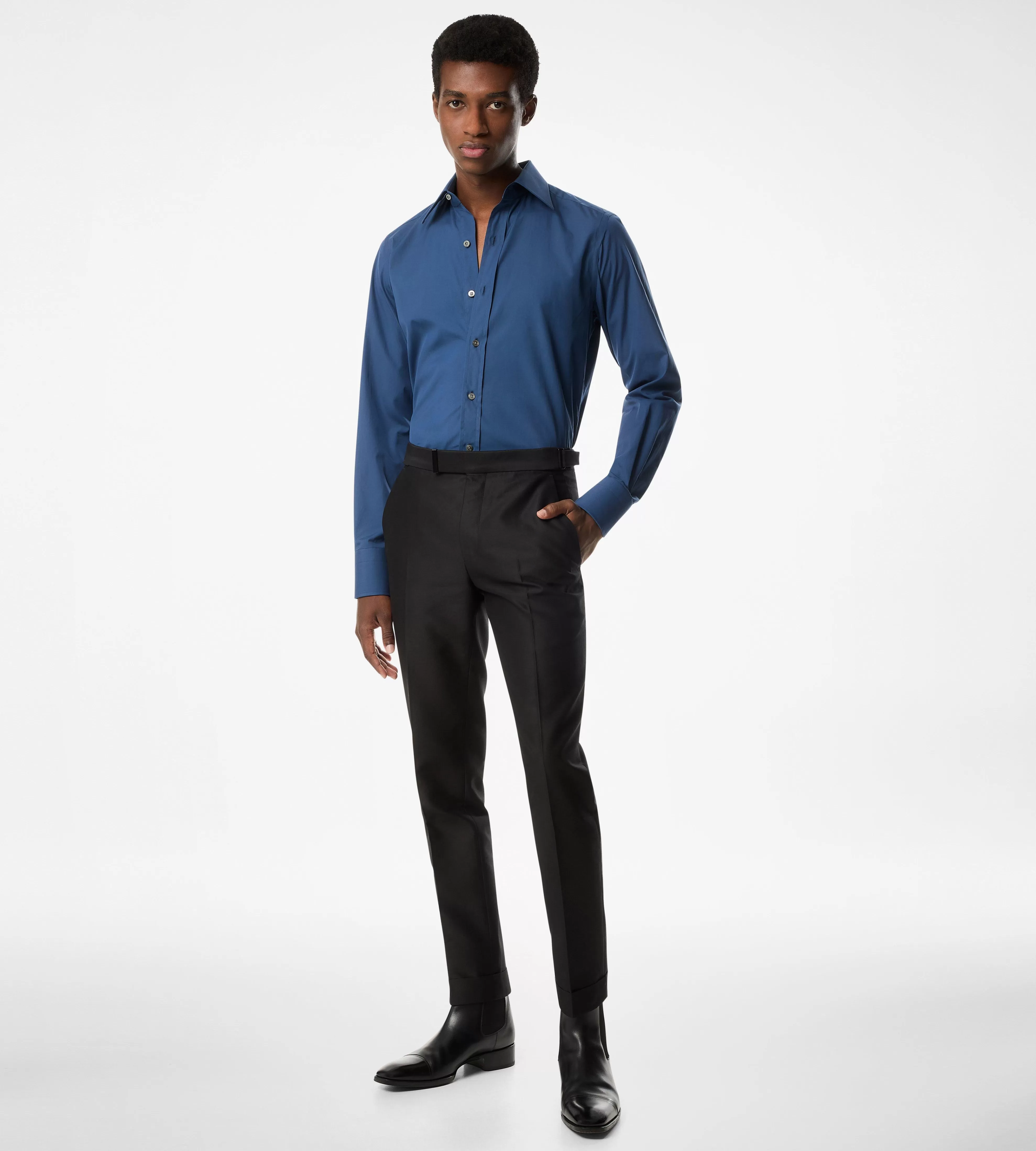 TOM FORD POPLIN SLIM FIT SHIRT INDIGO^MEN SPRING 24