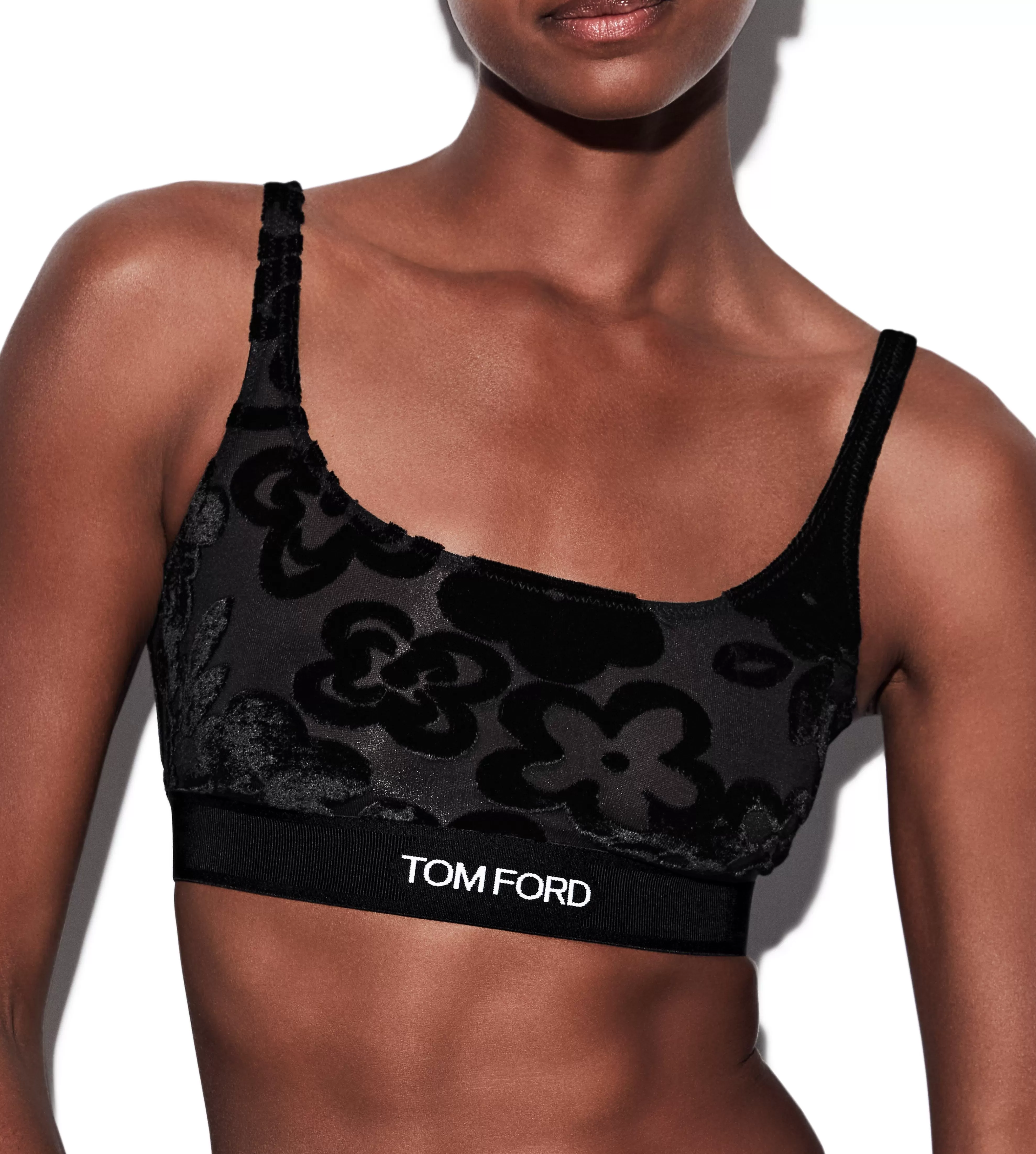 TOM FORD PRIMROSE FLORAL TULLE DEVORE' SIGNATURE BRALETTE BLACK^WOMEN Bras