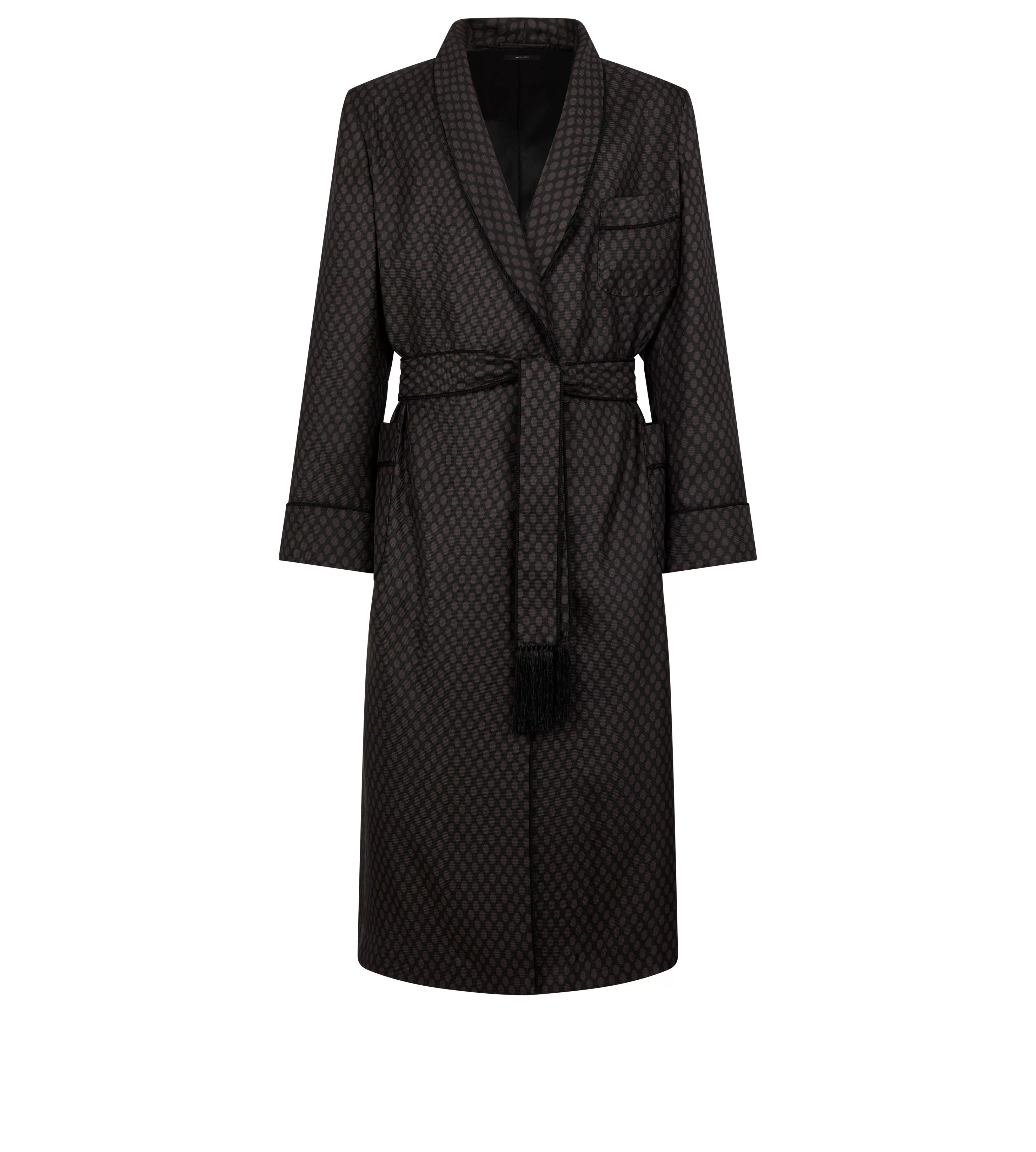 TOM FORD PRINTED SILK SHAWL COLLAR ROBE COCOA + BLACK^MEN | MEN ROBES | JETSETTER EDIT