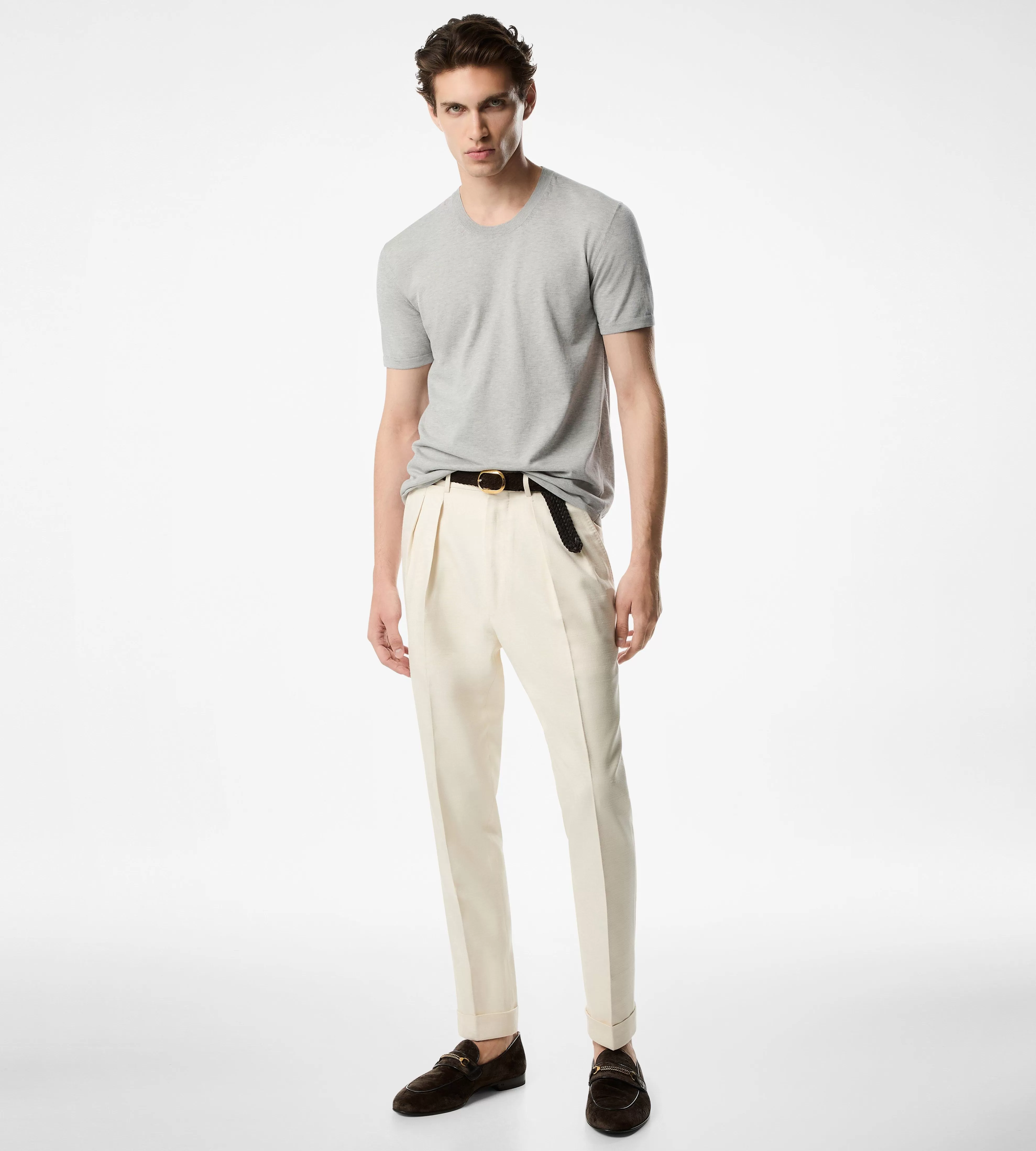 TOM FORD PURE COTTON CREW T-SHIRT LIGHT GREY^MEN SPRING 24