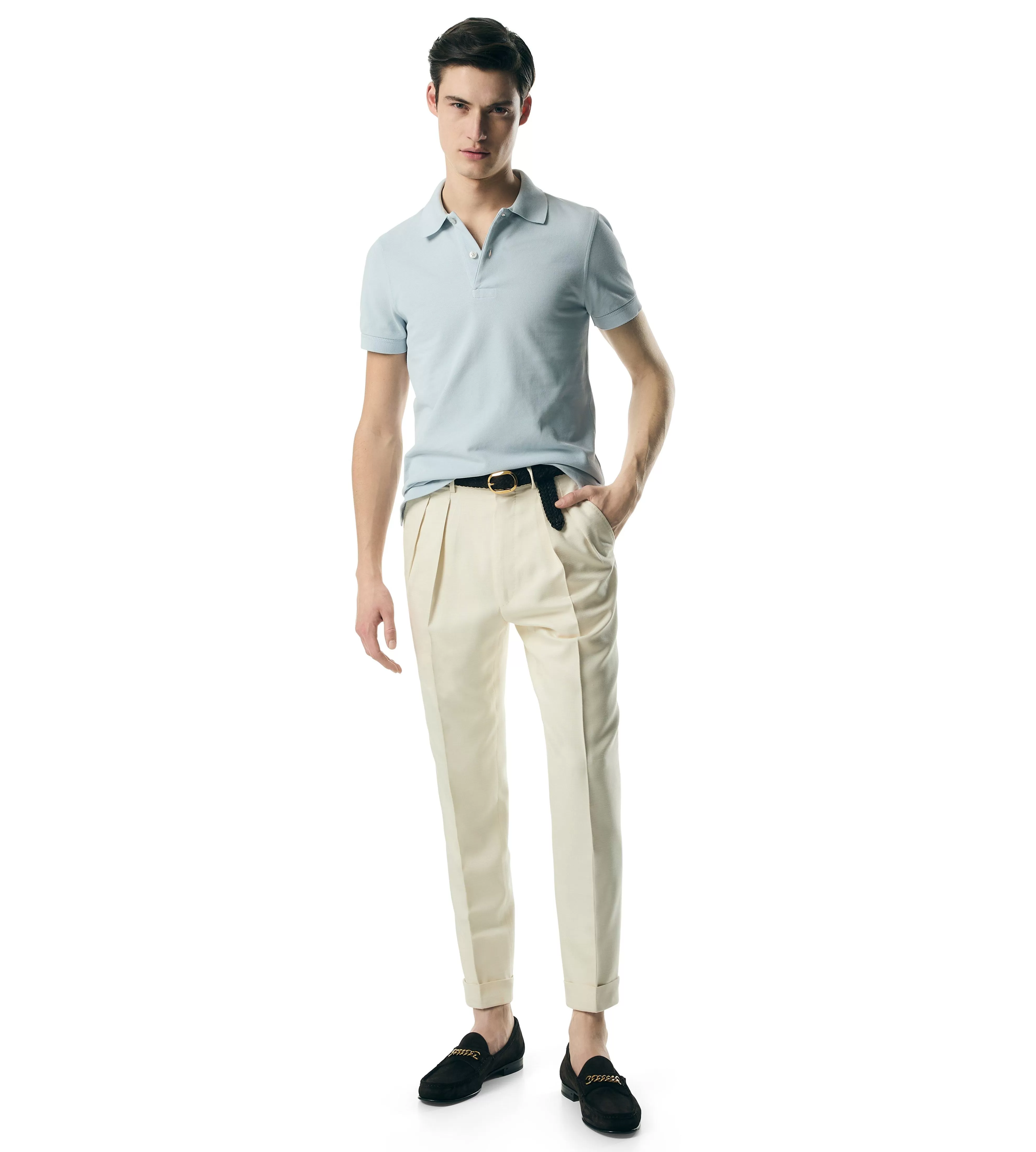 TOM FORD PURE SILK ATTICUS PLEAT TROUSER BONE^MEN | MEN Pants & Shorts | JETSETTER EDIT