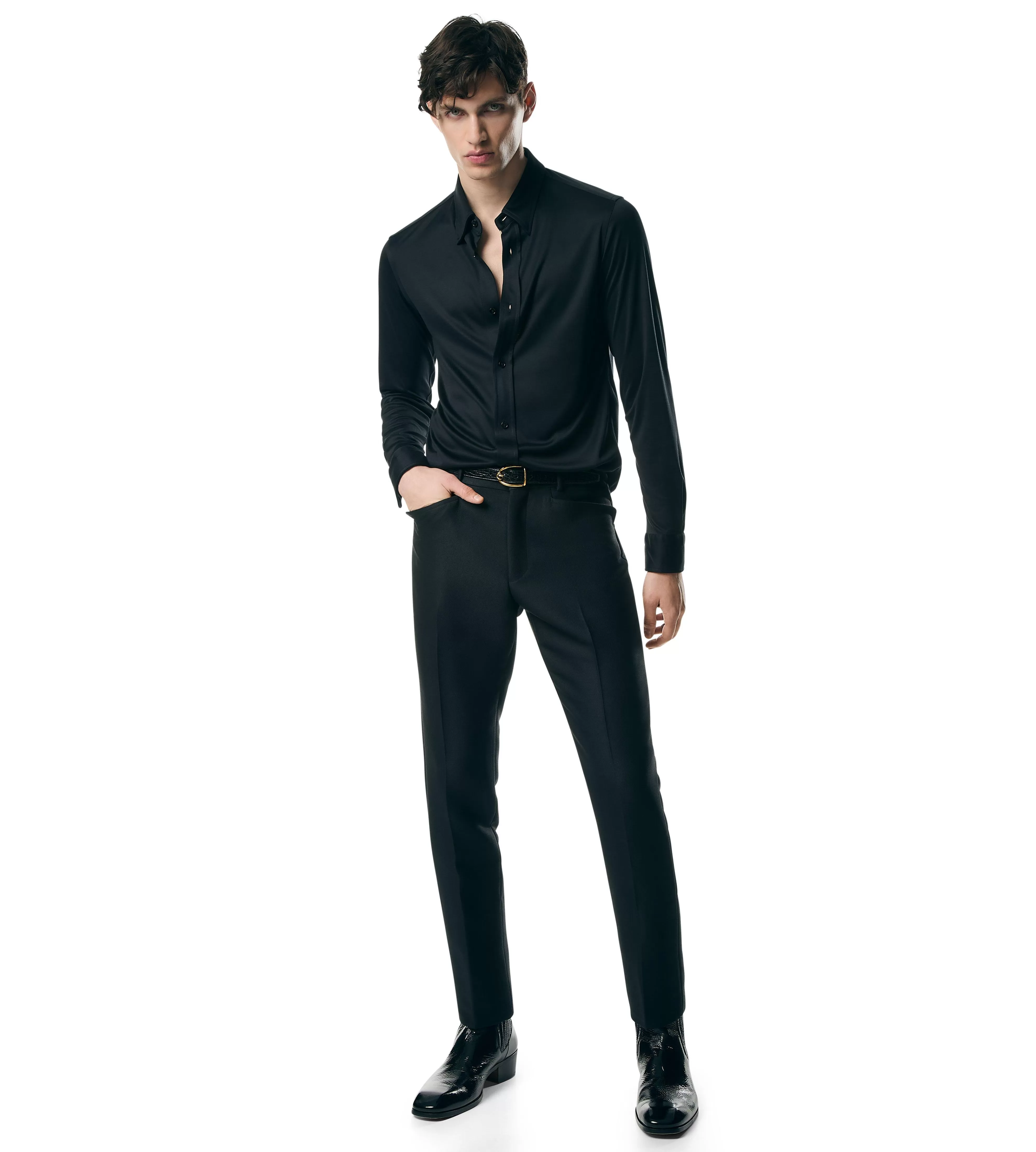 TOM FORD PURE SILK SHINE JERSEY SHIRT BLACK^MEN | MEN Shirts | AUTUMN/WINTER 23