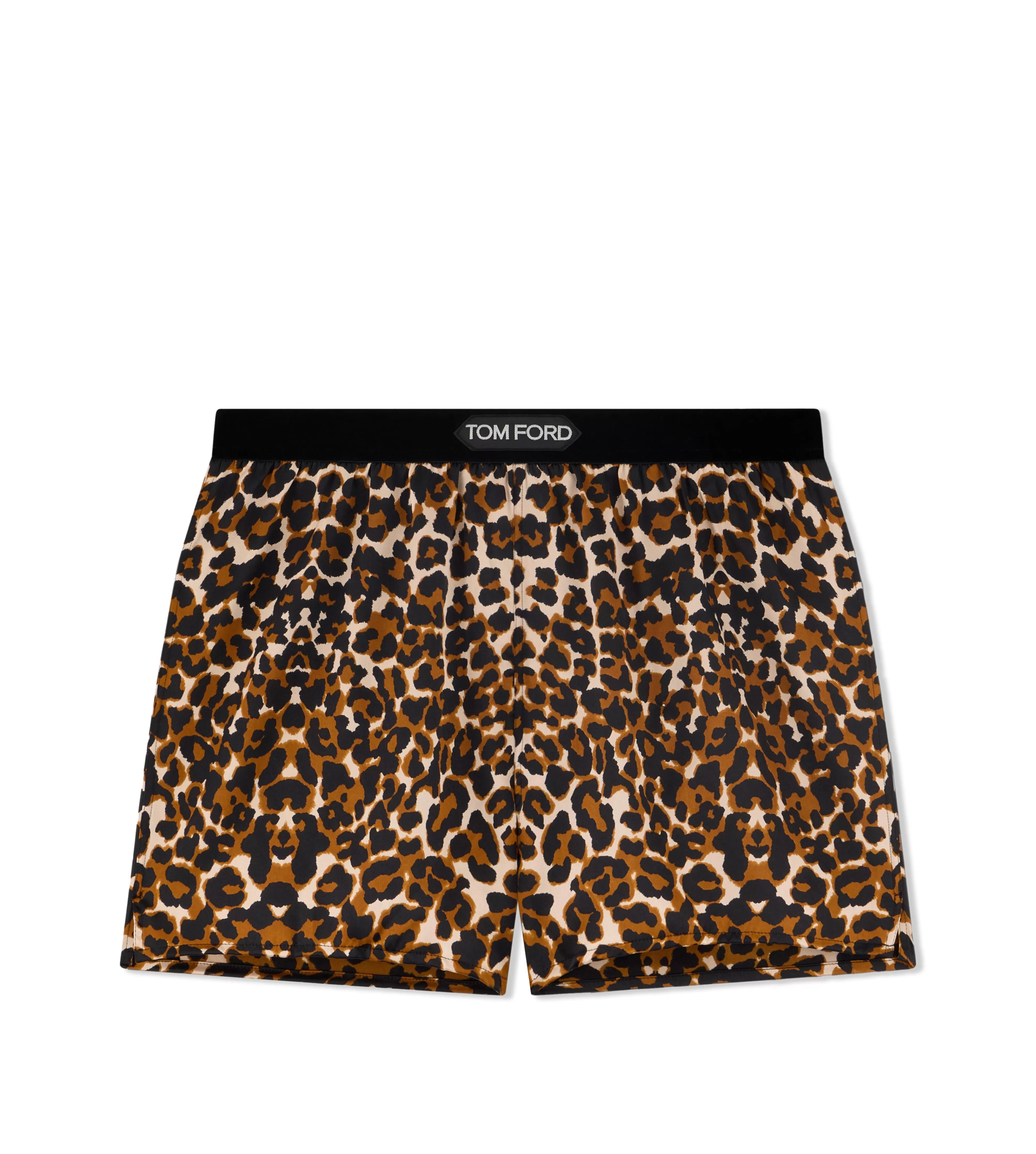 TOM FORD REFLECTED LEOPARD PATTERN SILK SATIN BOXER SHORTS BLACK + BEIGE^WOMEN | WOMEN Pajamas & Robes | Bottoms