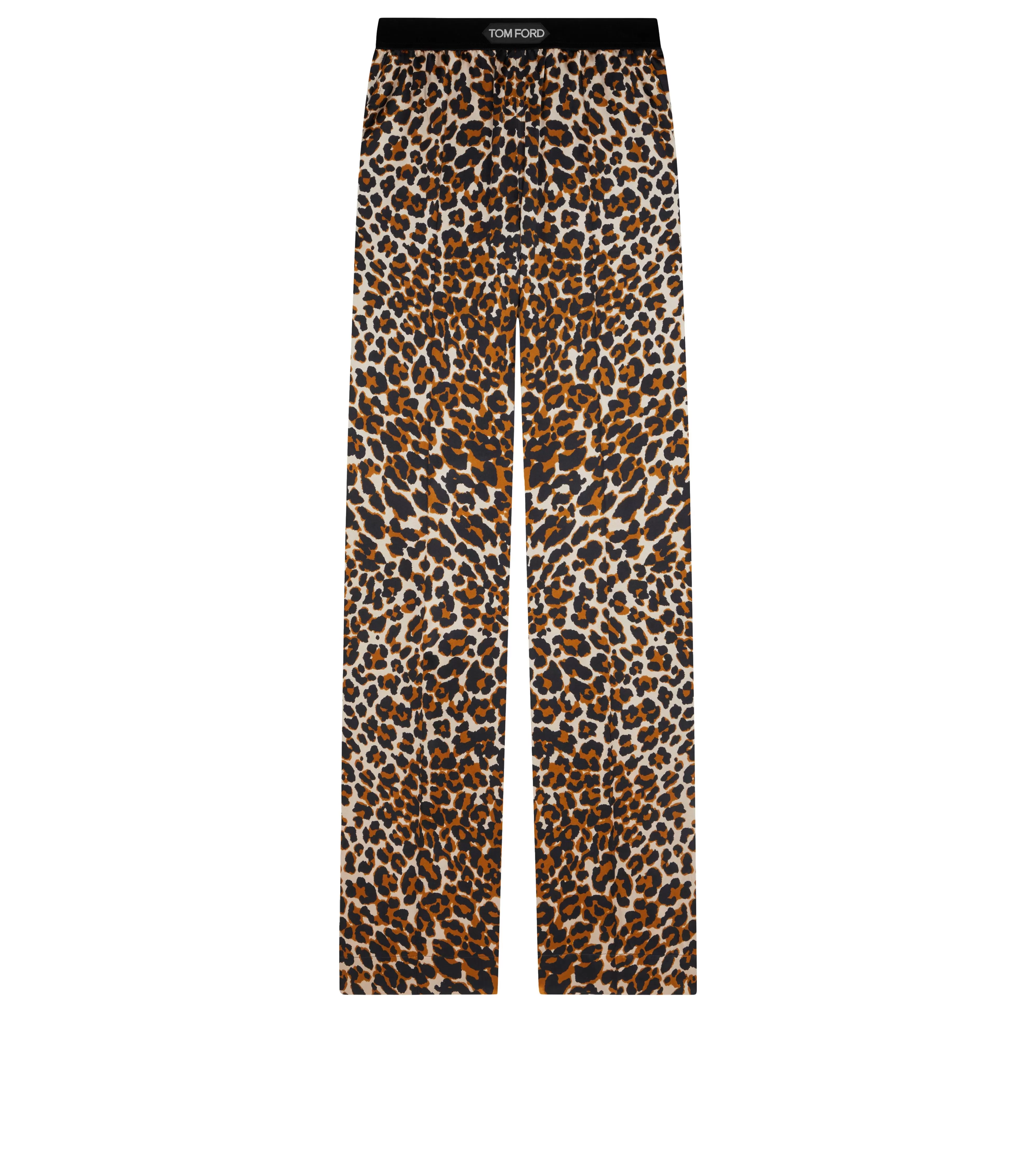 TOM FORD REFLECTED LEOPARD PATTERN SILK SATIN PJ PANTS BLACK + BEIGE^WOMEN Pajamas & Robes