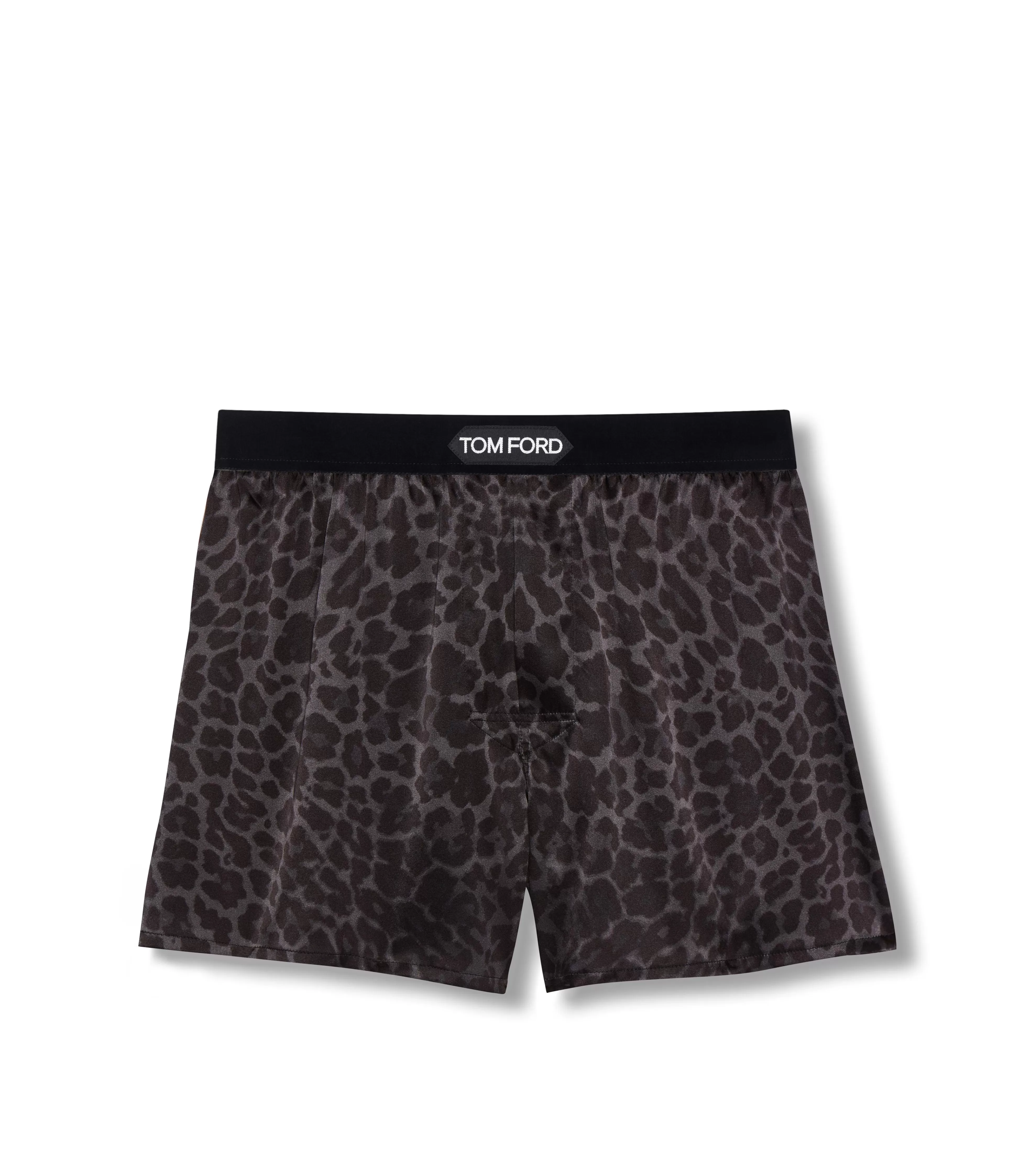 TOM FORD REFLECTIVE LEOPARD SILK BOXERS INK^MEN BOXERS