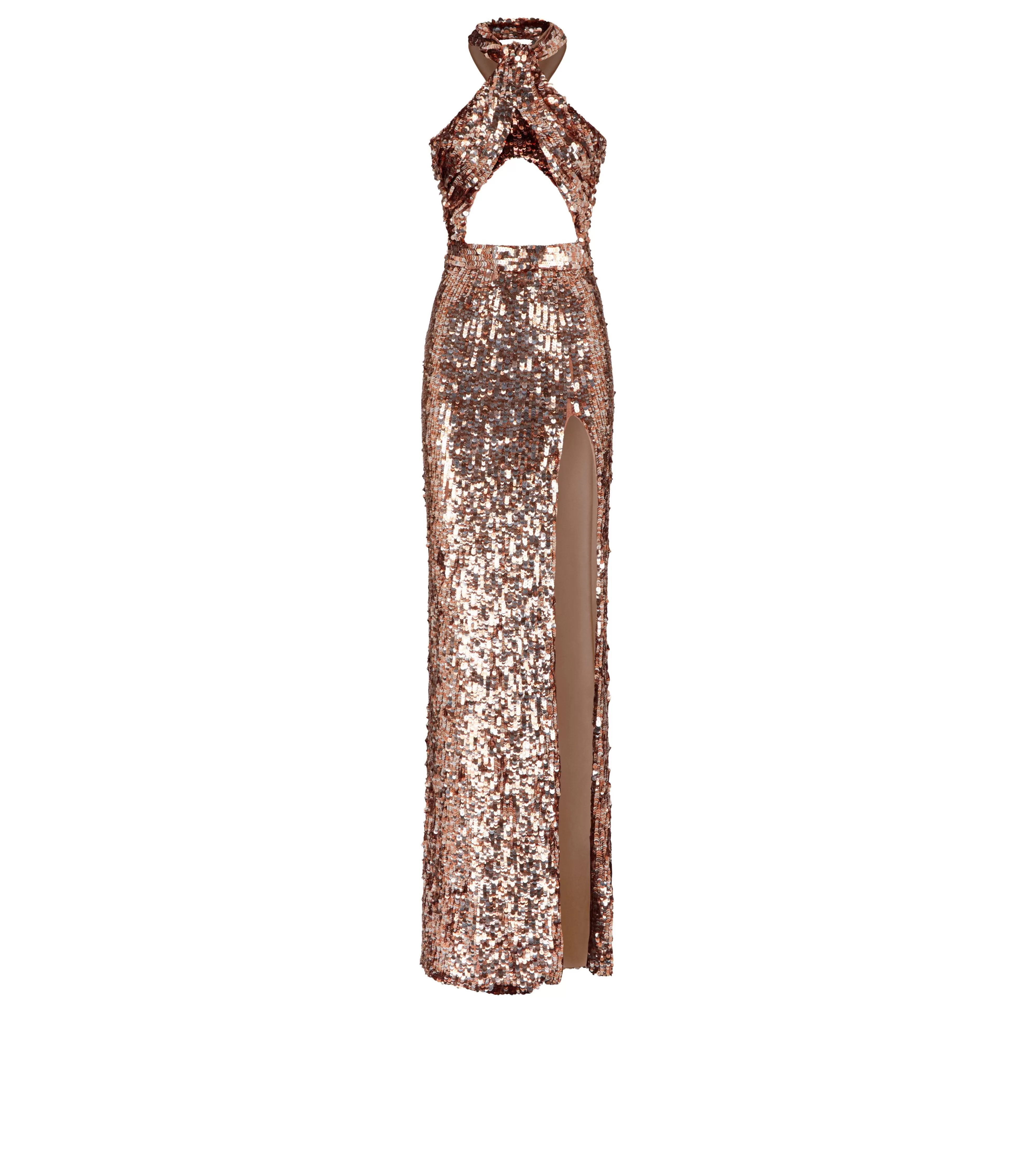 TOM FORD SEQUIN EMBROIDERY CUT-OUT HALTER NECK EVENING DRESS BRONZE^WOMEN | WOMEN Evening | Dresses