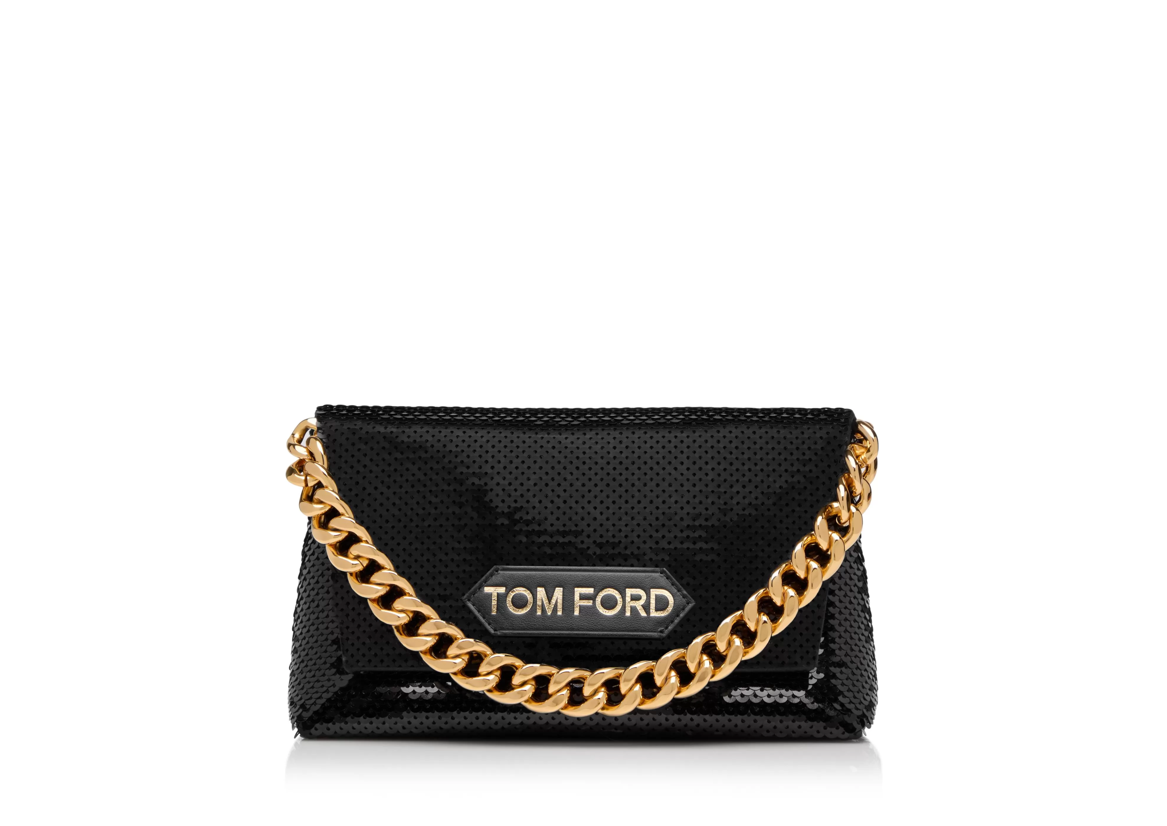 TOM FORD SEQUIN EMBROIDERY LABEL MINI CHAIN BAG BLACK^WOMEN | WOMEN Shoulder Bags | Clutches