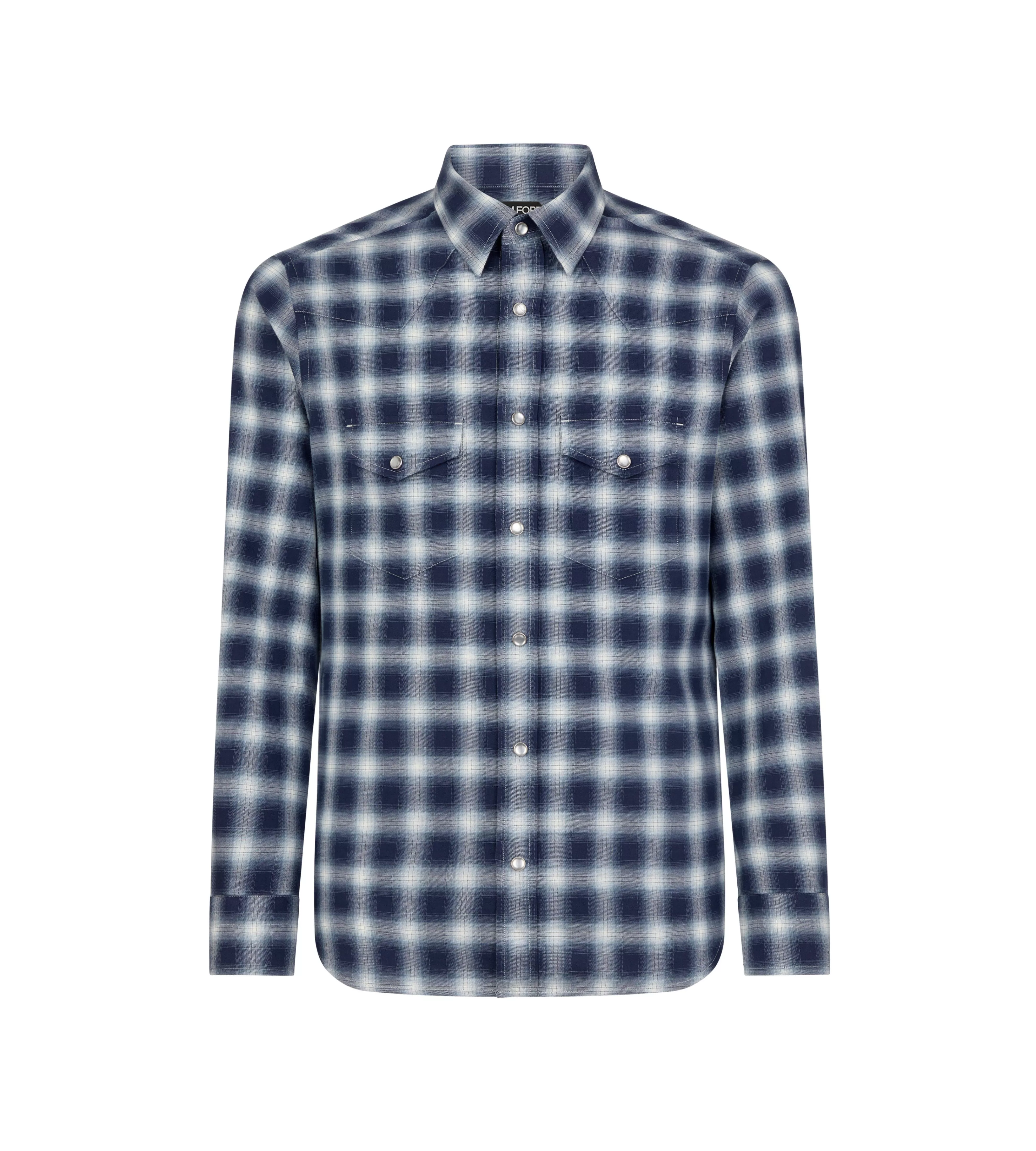 TOM FORD SHADOW CHECK WESTERN SHIRT COMBO DARK BLUE WHITE^MEN Shirts