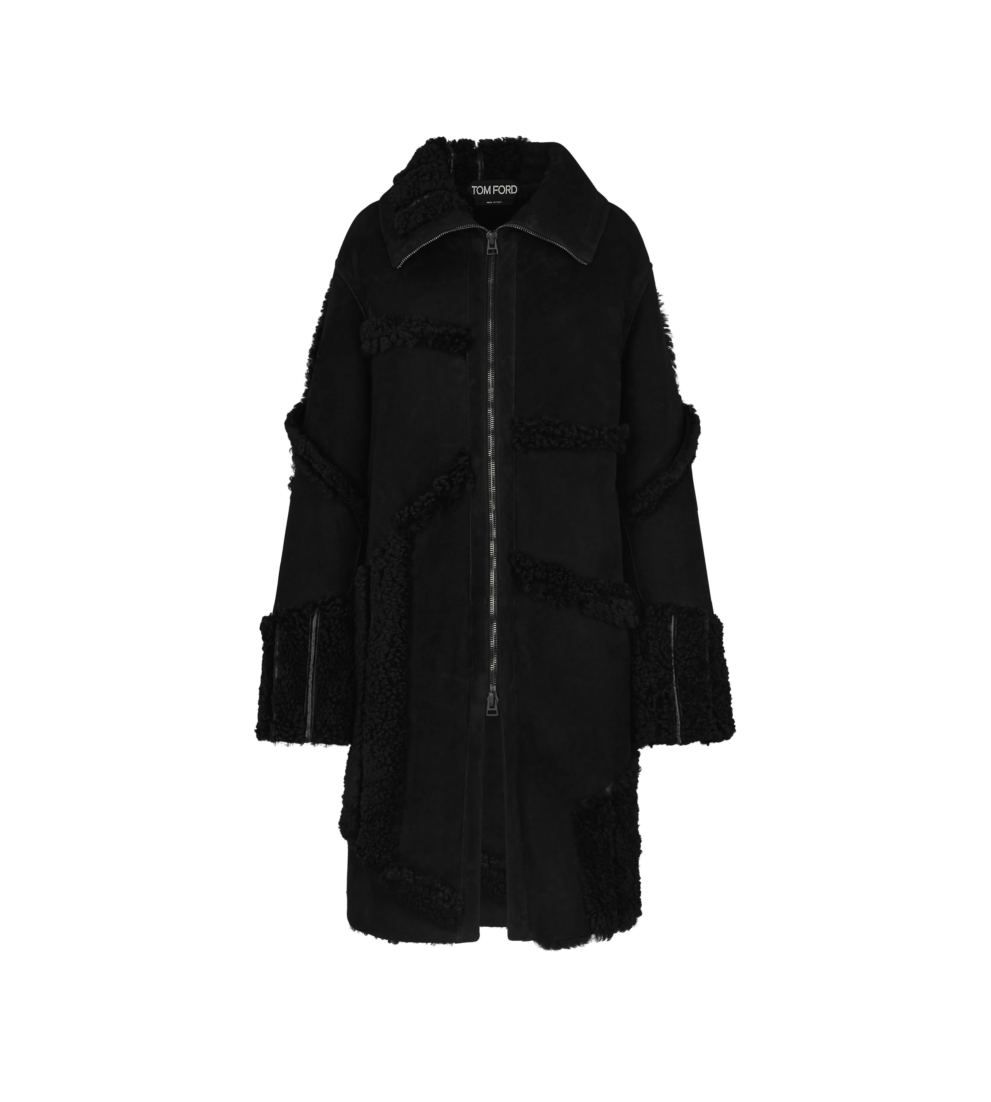 TOM FORD SHEARLING PATCHWORK COAT BLACK^WOMEN Outerwear