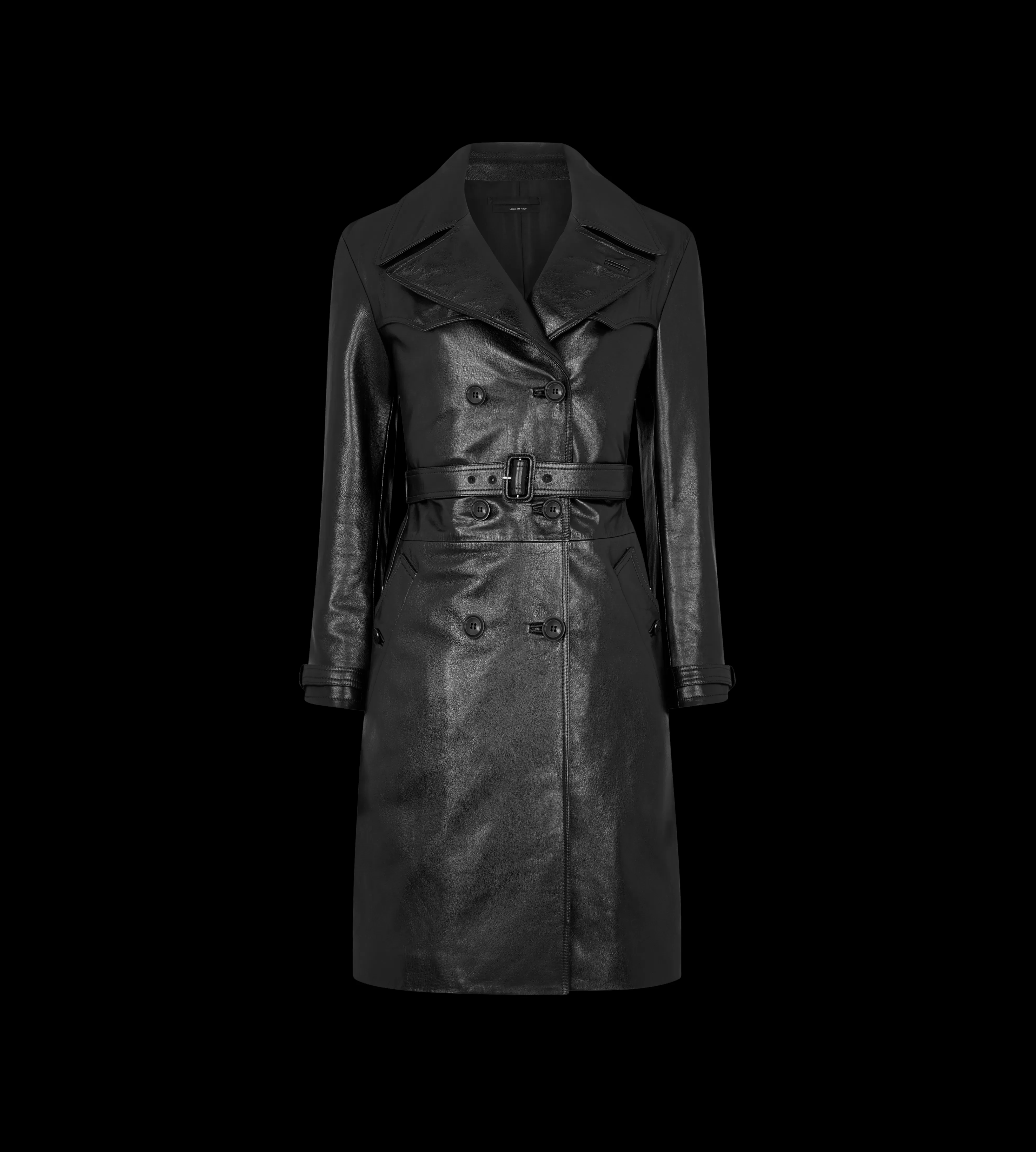 TOM FORD SHINY GOAT PLONGE' DOUBLE BREASTED TRENCH COAT BLACK^WOMEN | WOMEN Outerwear | SPRING 24