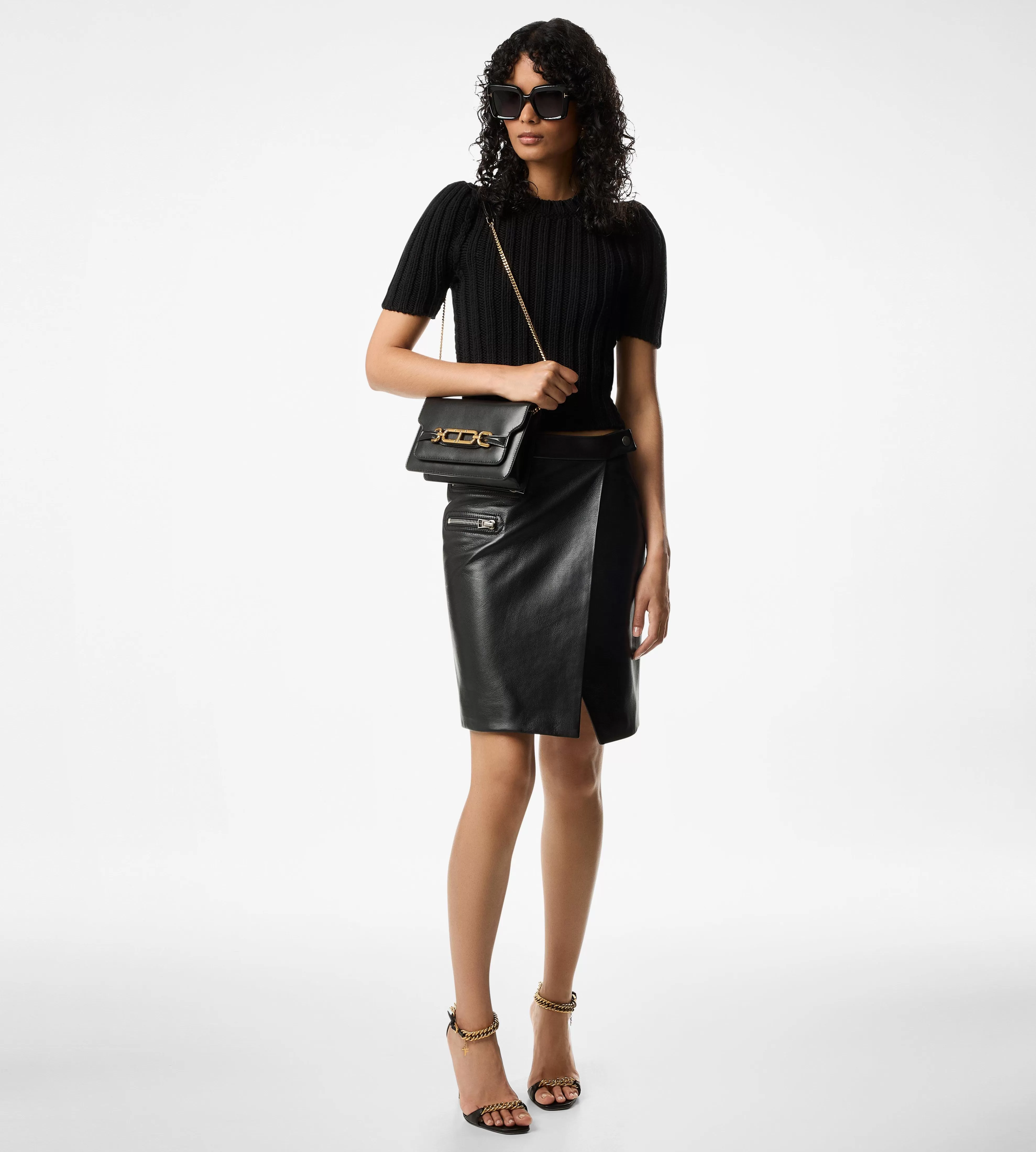 TOM FORD SHINY GRAINY CALF LEATHER WRAP SKIRT BLACK^WOMEN | WOMEN Skirts | SPRING 24