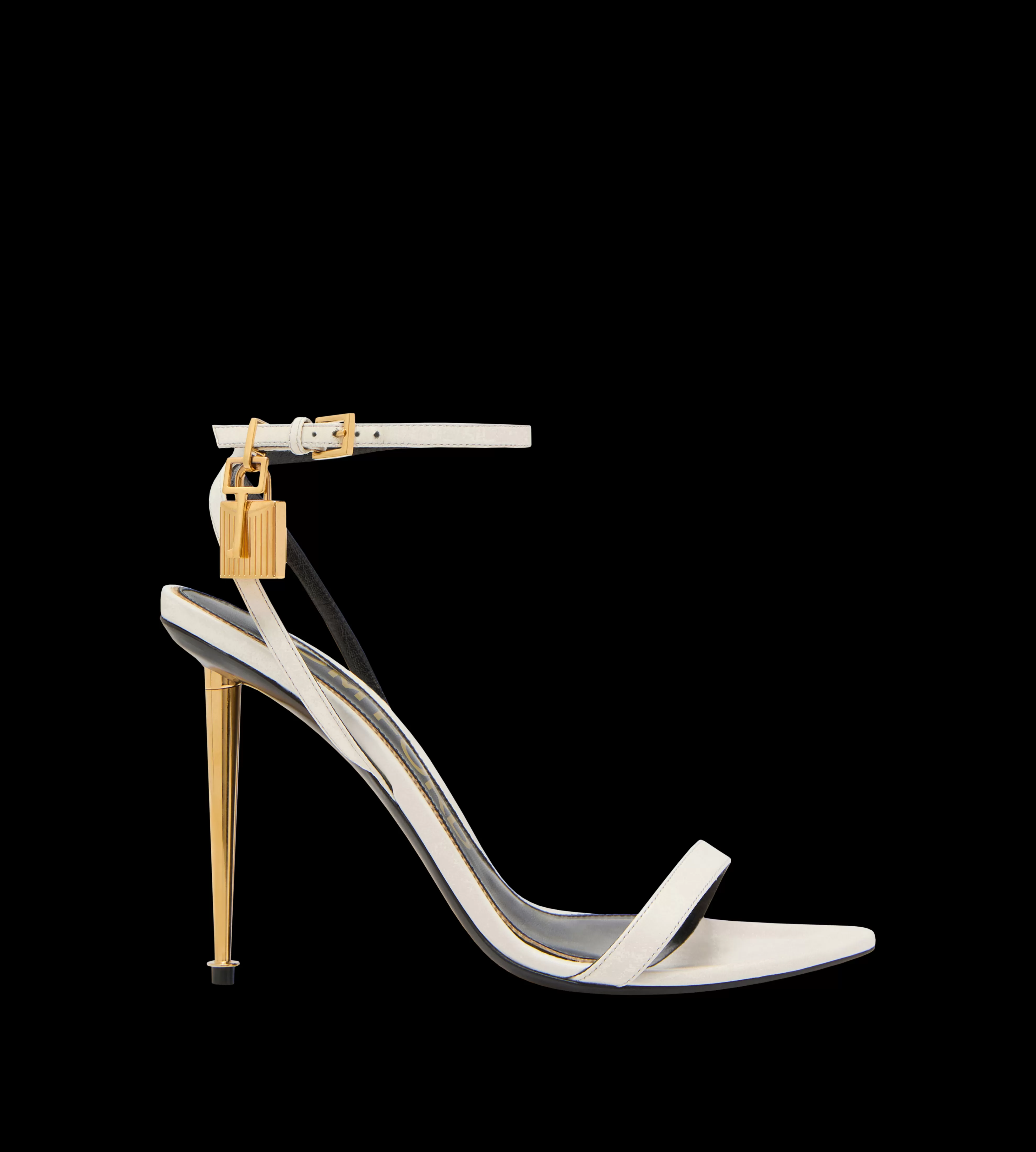 TOM FORD SHINY LEATHER PADLOCK POINTY NAKED SANDAL CHALK^WOMEN | WOMEN Sandals | The Padlock