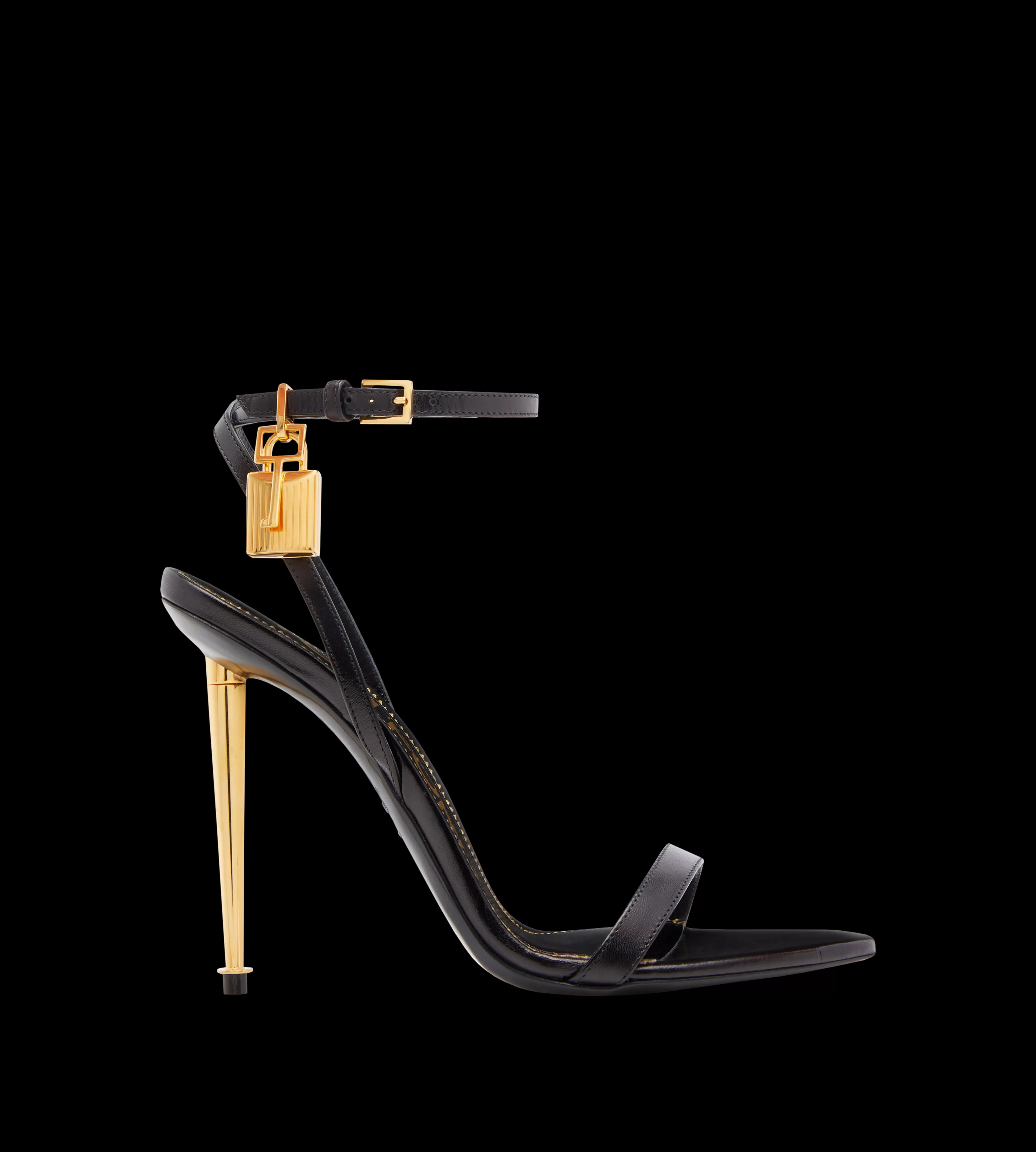 TOM FORD SHINY LEATHER PADLOCK POINTY NAKED SANDAL BLACK^WOMEN | WOMEN Sandals | The Padlock