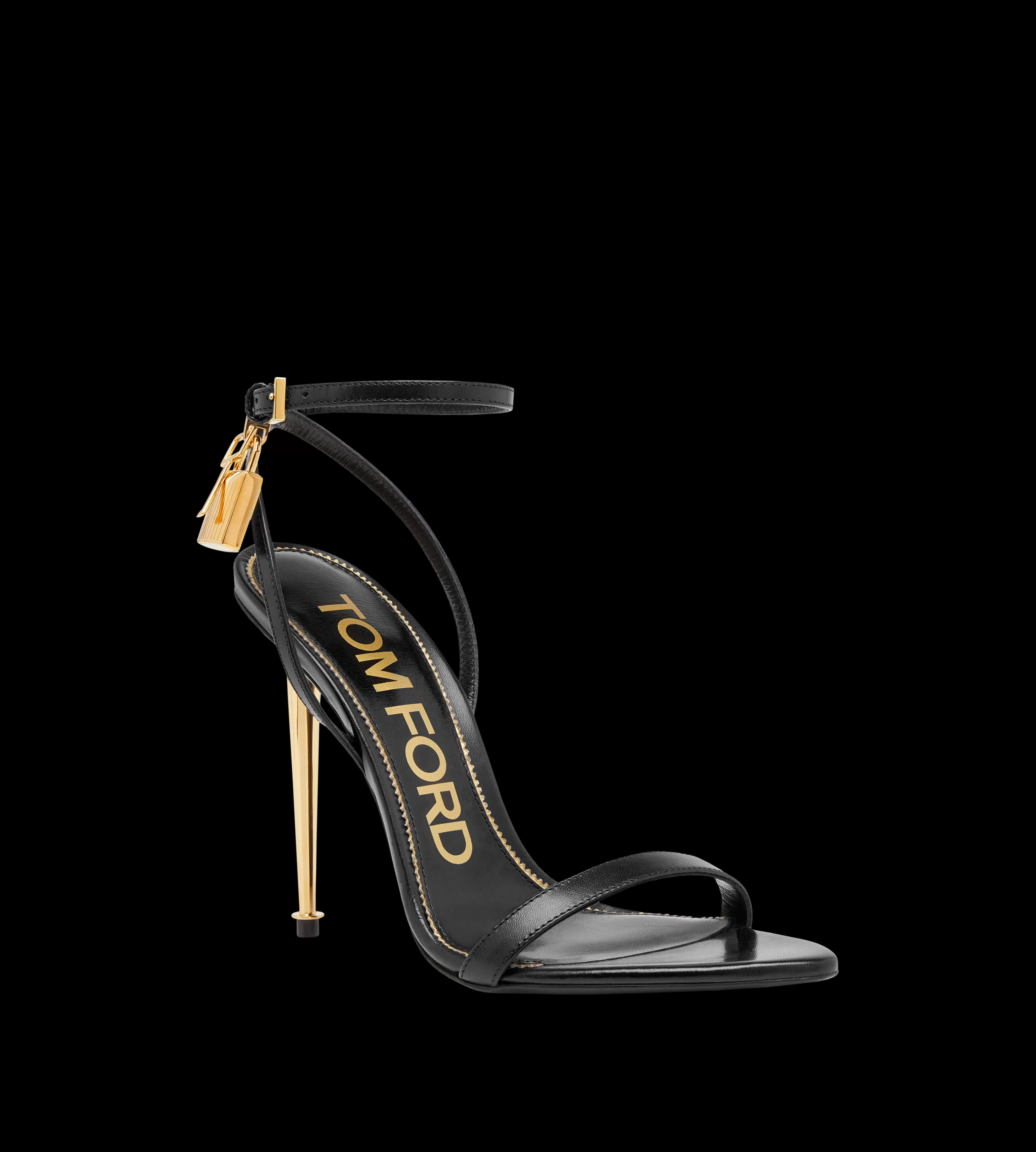 TOM FORD SHINY LEATHER PADLOCK POINTY NAKED SANDAL BLACK^WOMEN | WOMEN Sandals | The Padlock