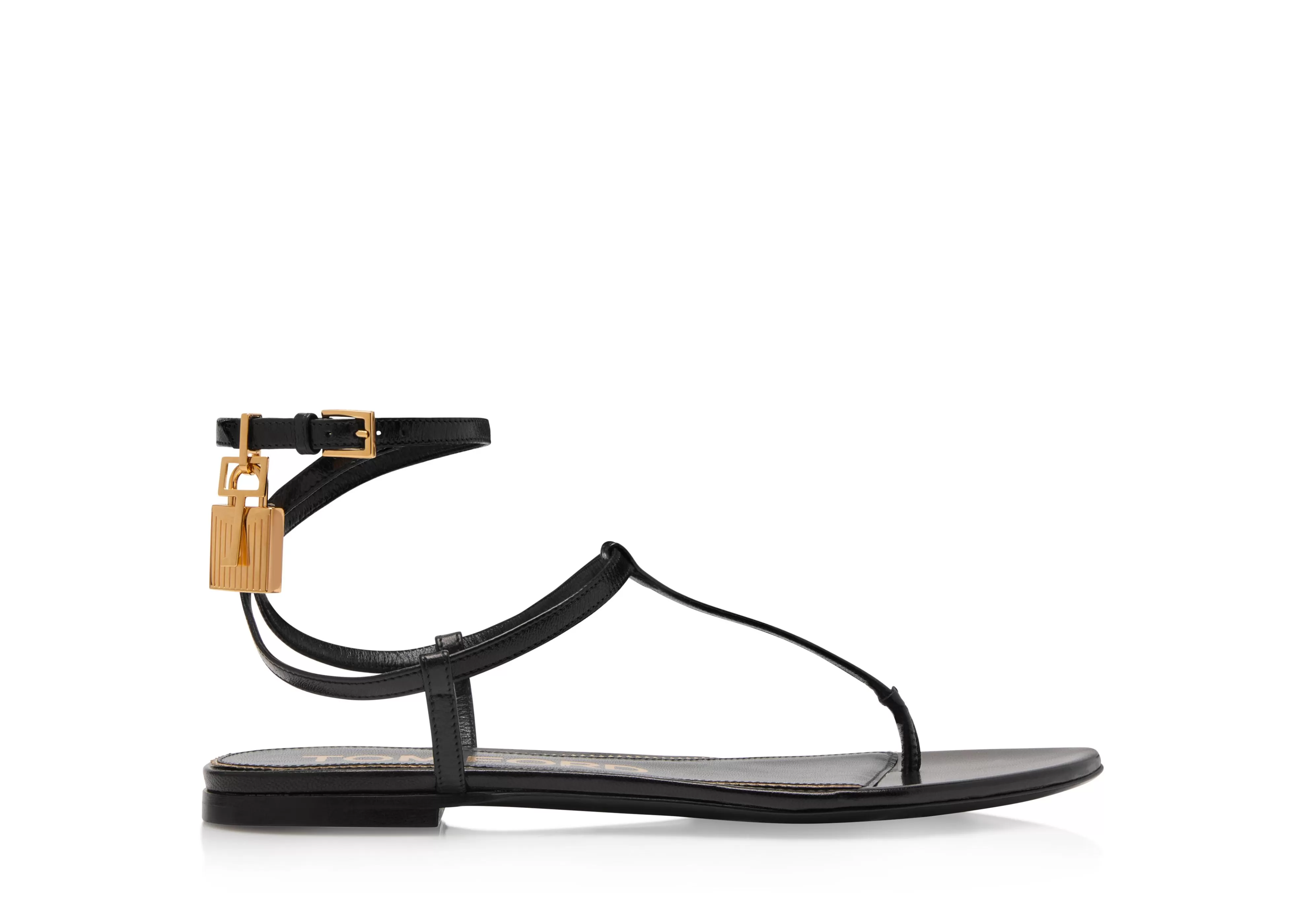 TOM FORD SHINY LEATHER PADLOCK THONG SANDAL BLACK^WOMEN | WOMEN | WOMEN | WOMEN Flats | Sandals | The Padlock | JETSETTER EDIT