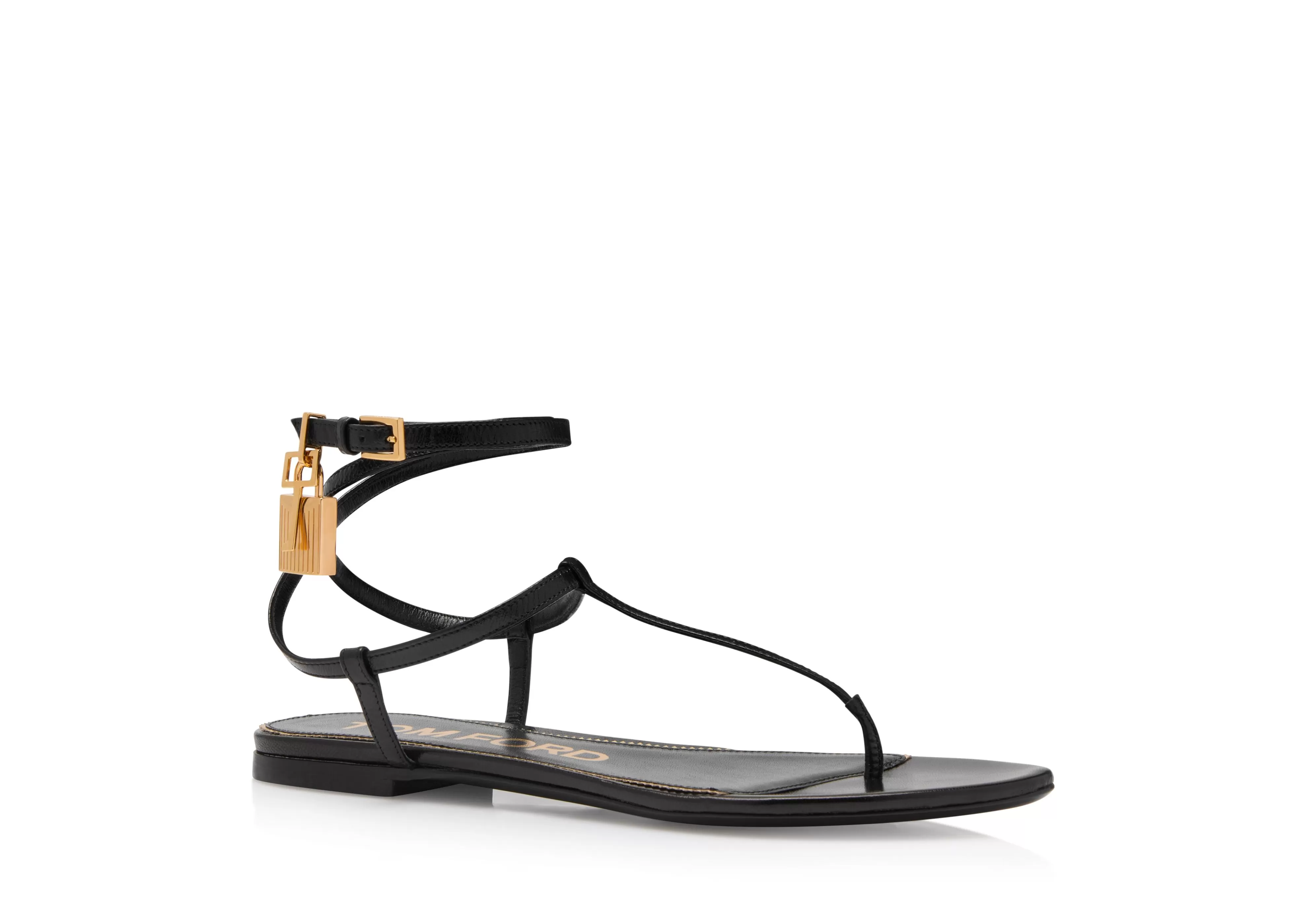 TOM FORD SHINY LEATHER PADLOCK THONG SANDAL BLACK^WOMEN | WOMEN | WOMEN | WOMEN Flats | Sandals | The Padlock | JETSETTER EDIT