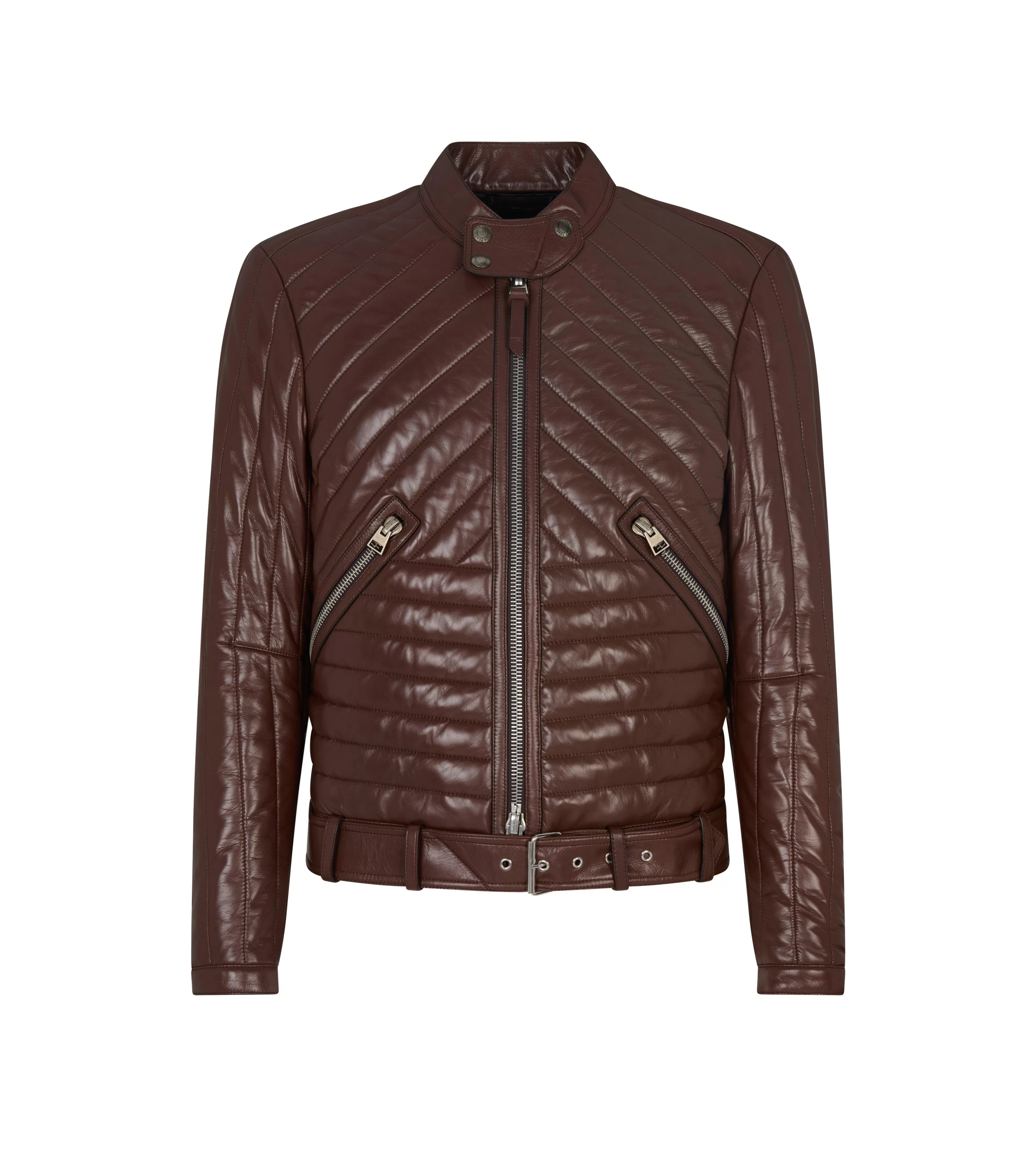 TOM FORD SHINY NAPPA CHANNEL QUILT CAFÉ BIKER COGNAC^MEN Outerwear