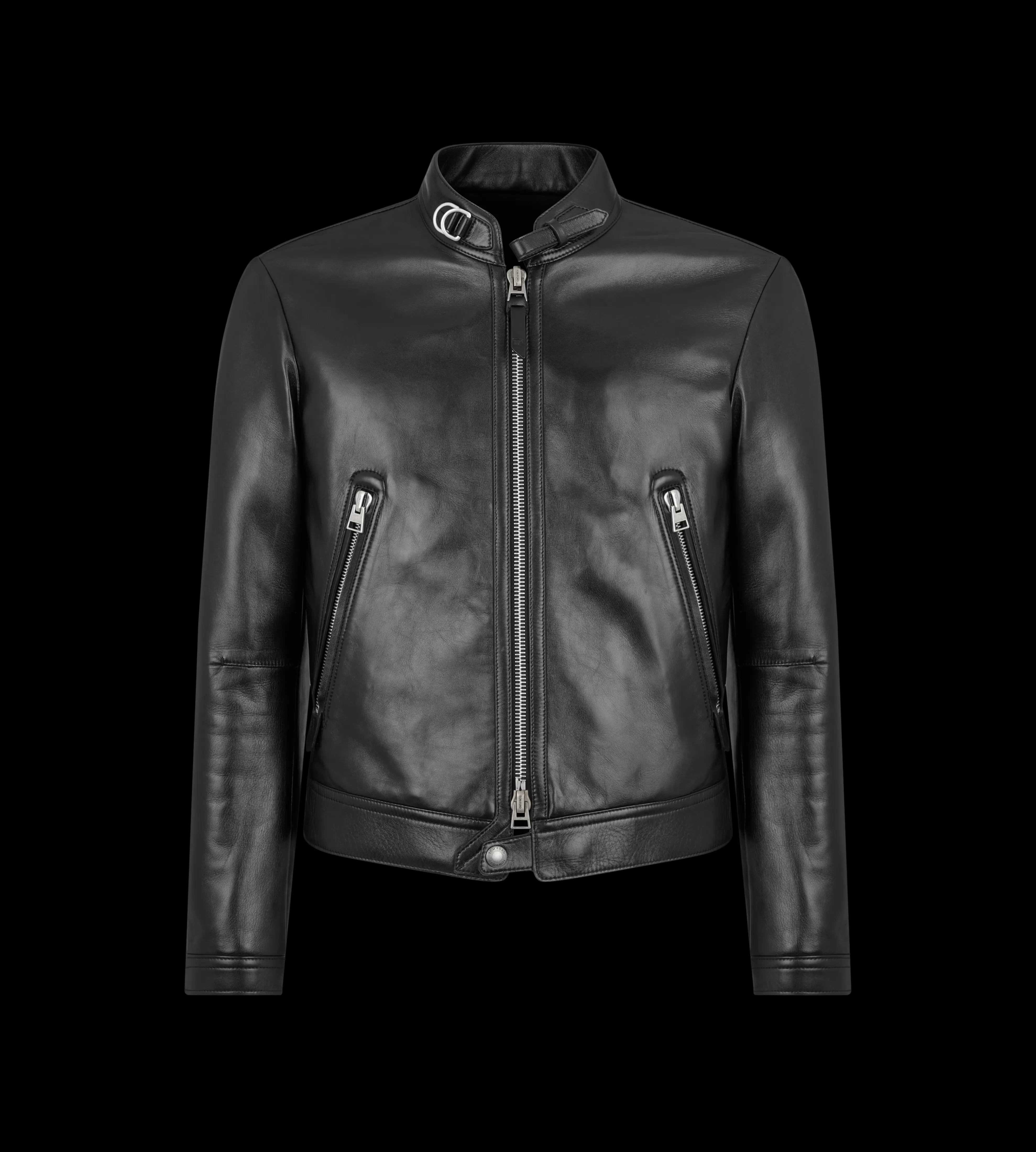 TOM FORD SHINY NAPPA PLONGE CAFE BIKER BLACK^MEN | MEN Outerwear | SPRING 24