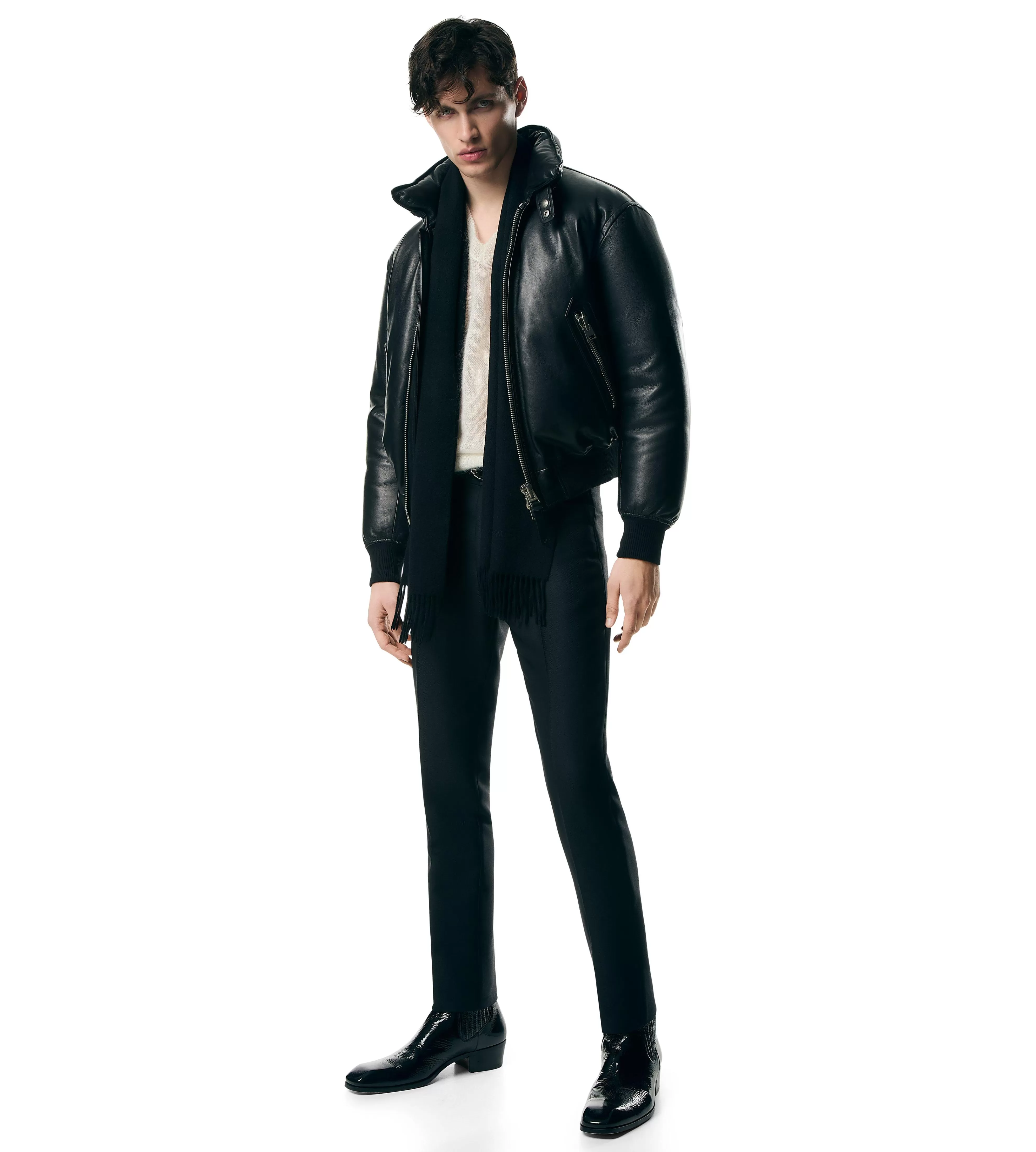 TOM FORD SHINY NAPPA PLONGE DOWN-FILL BOMBER BLACK^MEN | MEN Outerwear | AUTUMN/WINTER 23