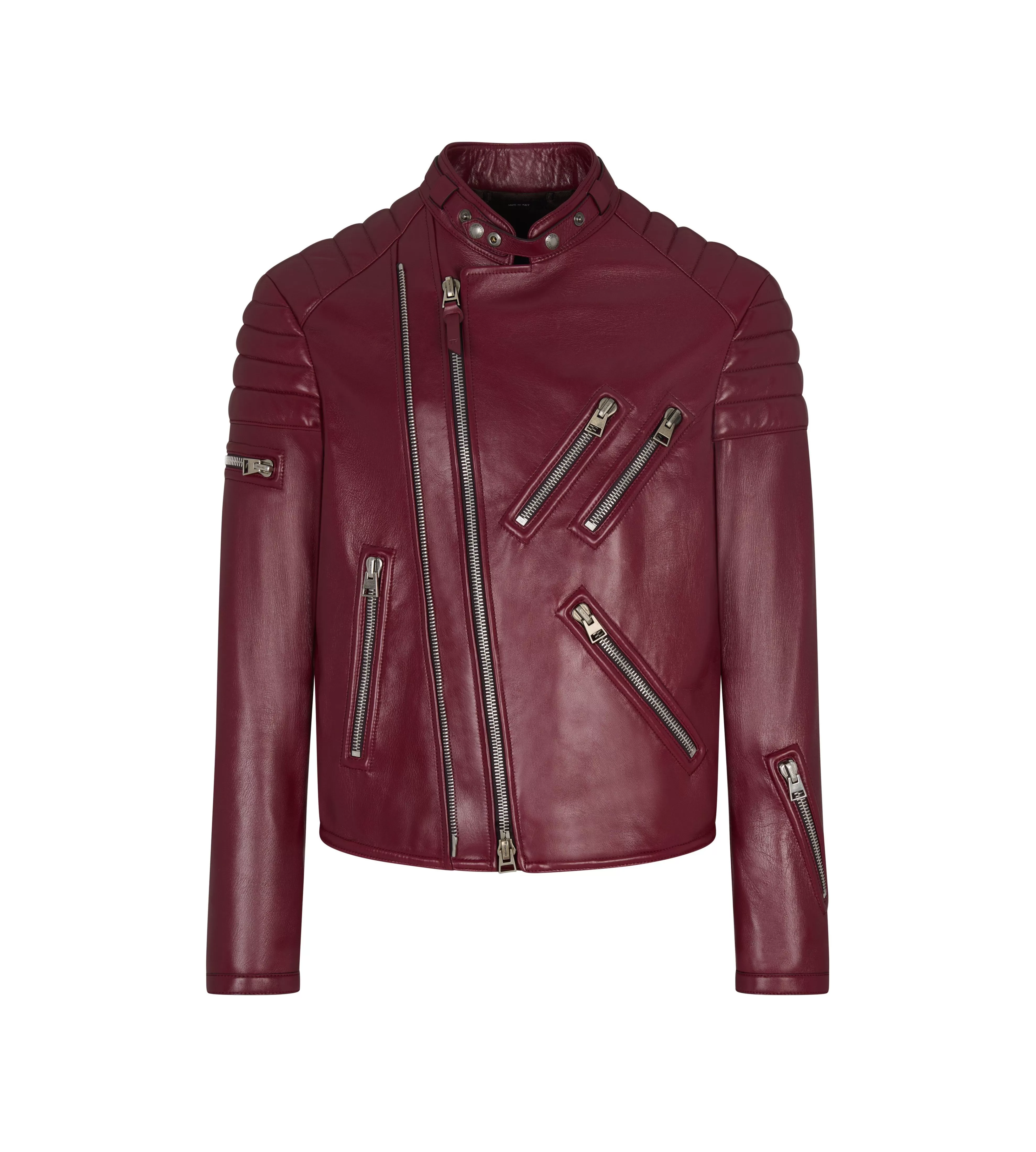 TOM FORD SHINY NAPPA PLONGE ZIP BIKER SUNDRIED TOMATO^MEN | MEN Outerwear | AUTUMN/WINTER 23