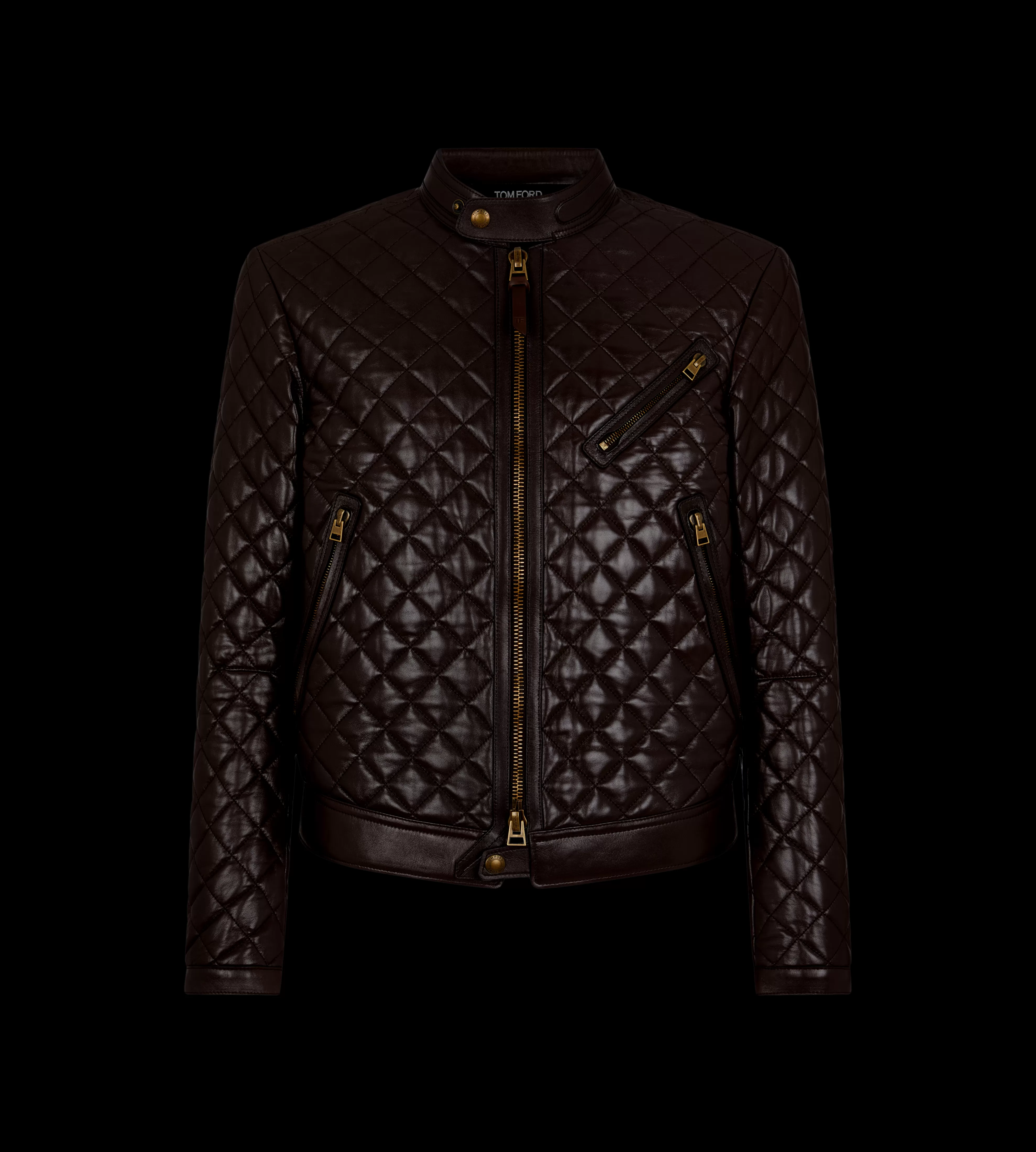 TOM FORD SHINY NAPPA QUILTED CAFÉ RACER DARK BROWN^MEN | MEN Outerwear | SPRING 24