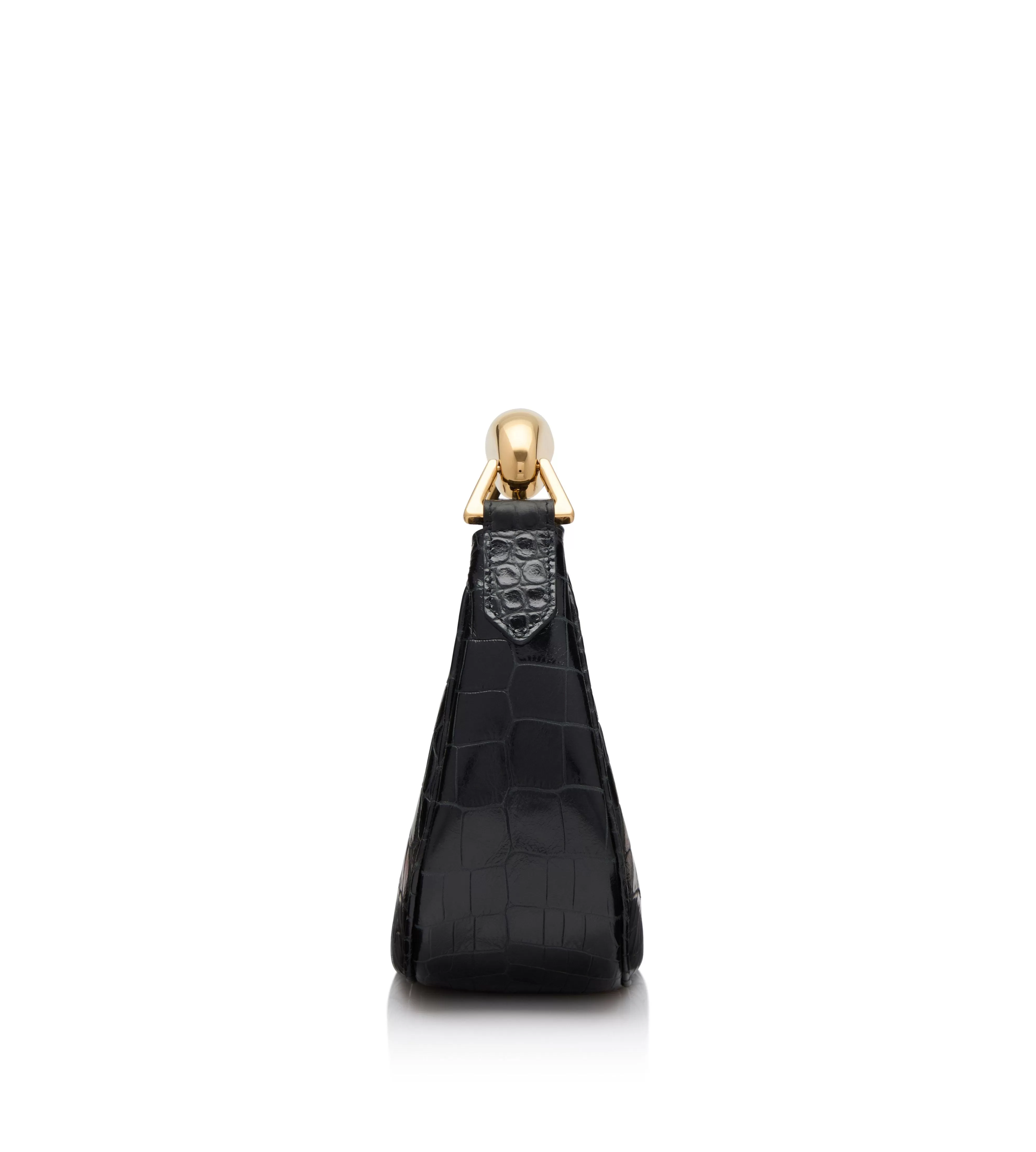 TOM FORD SHINY STAMPED CROCODILE LEATHER BIANCA MINI HOBO BLACK^WOMEN Shoulder Bags