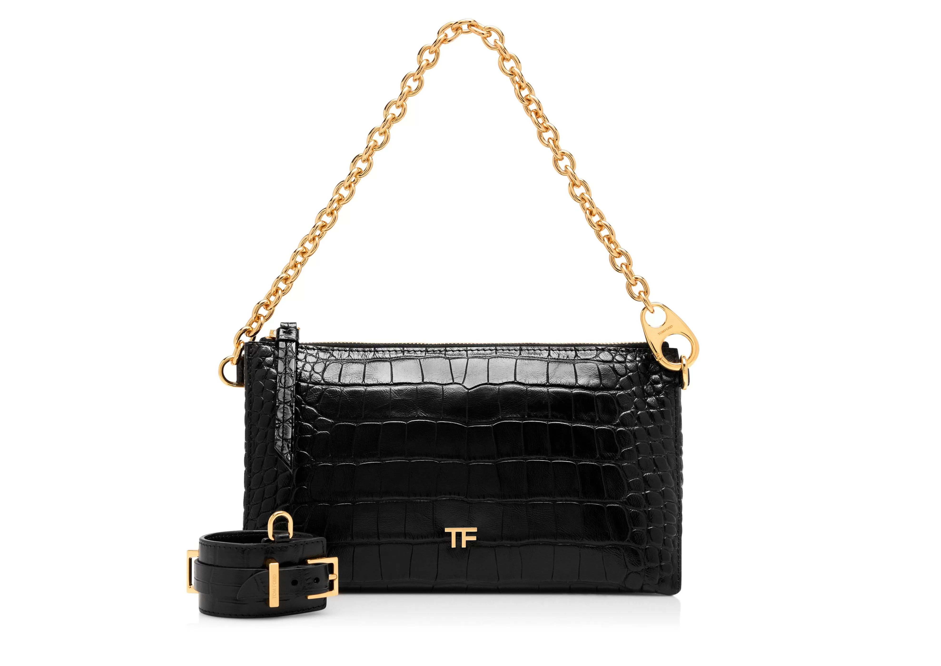 TOM FORD SHINY STAMPED CROCODILE LEATHER CARINE CLUTCH BLACK^WOMEN | WOMEN Shoulder Bags | Clutches