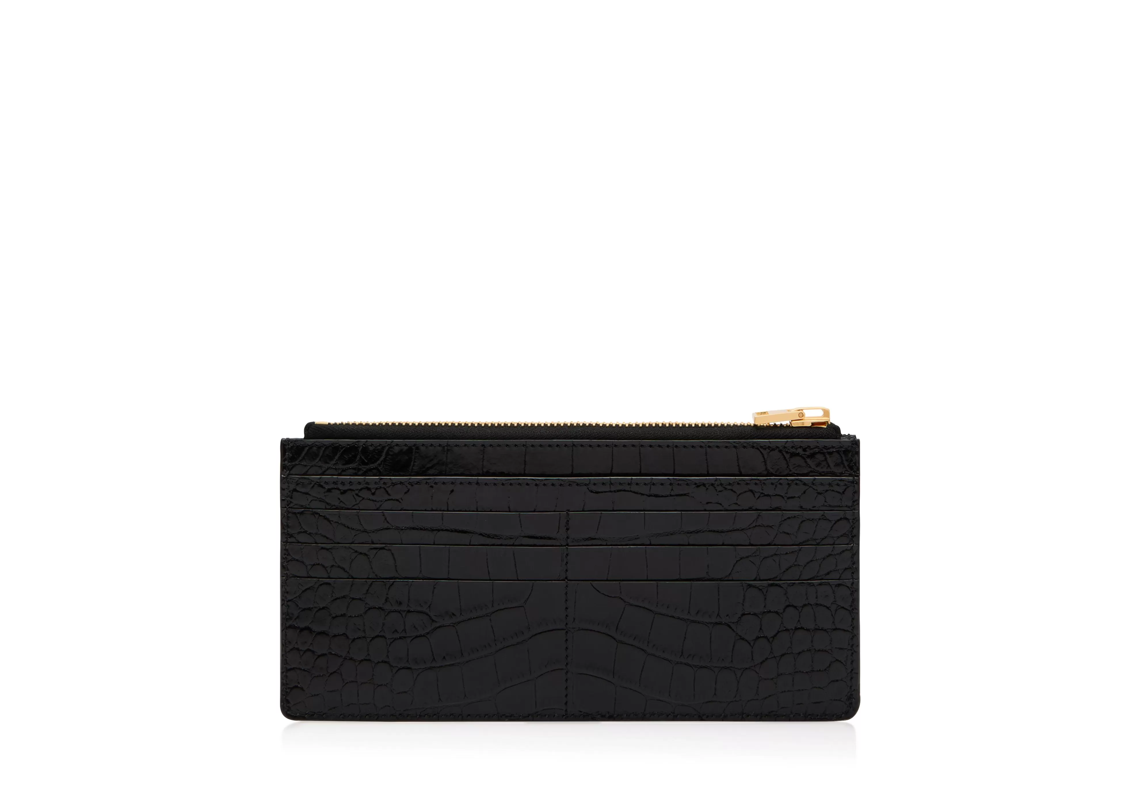 TOM FORD SHINY STAMPED CROCODILE LEATHER CLASSIC TF MULTIFUNCTIONAL WALLET BLACK^WOMEN Small Leather Goods