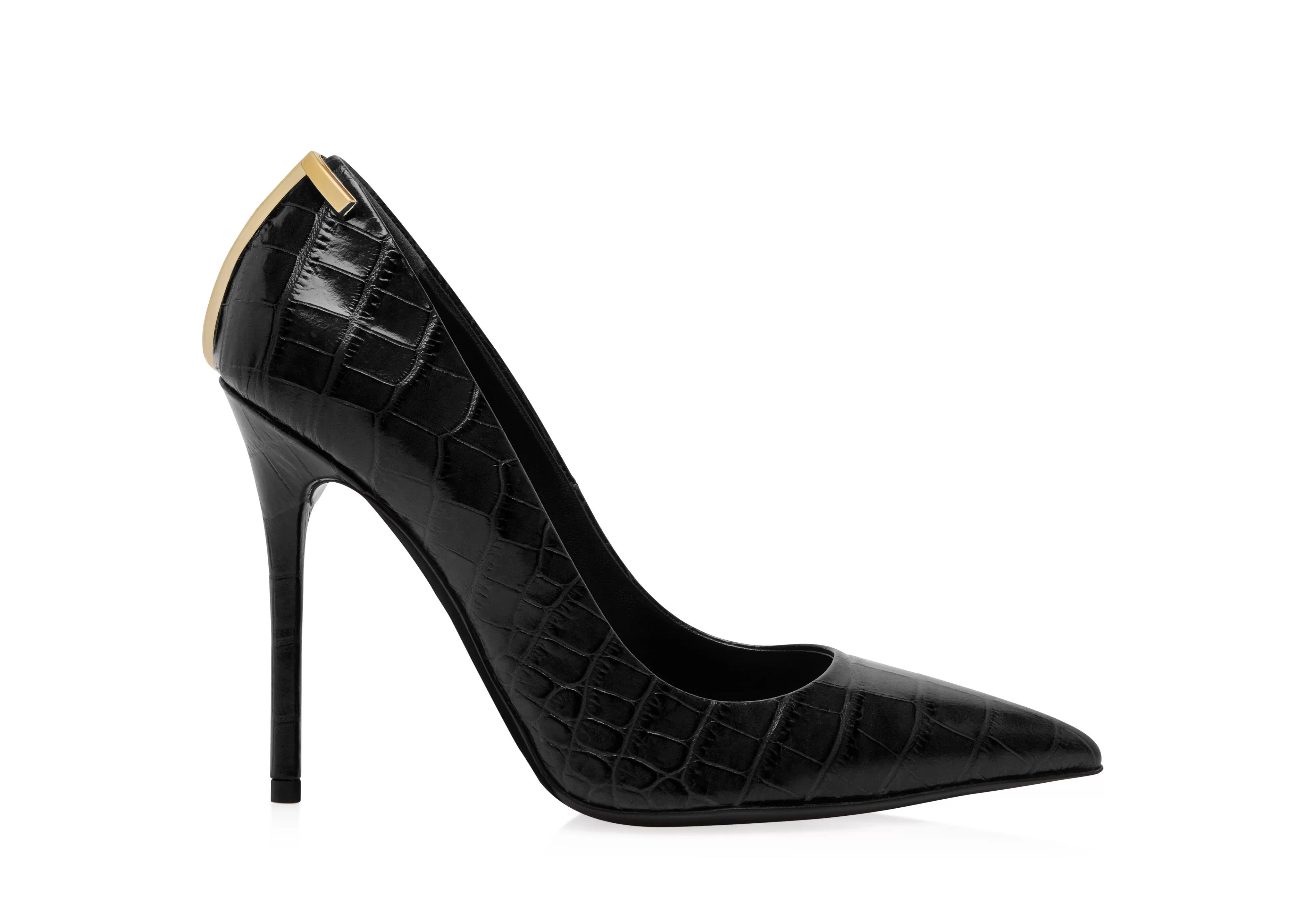 TOM FORD SHINY STAMPED CROCODILE LEATHER ICONIC T PUMP BLACK^WOMEN Pumps