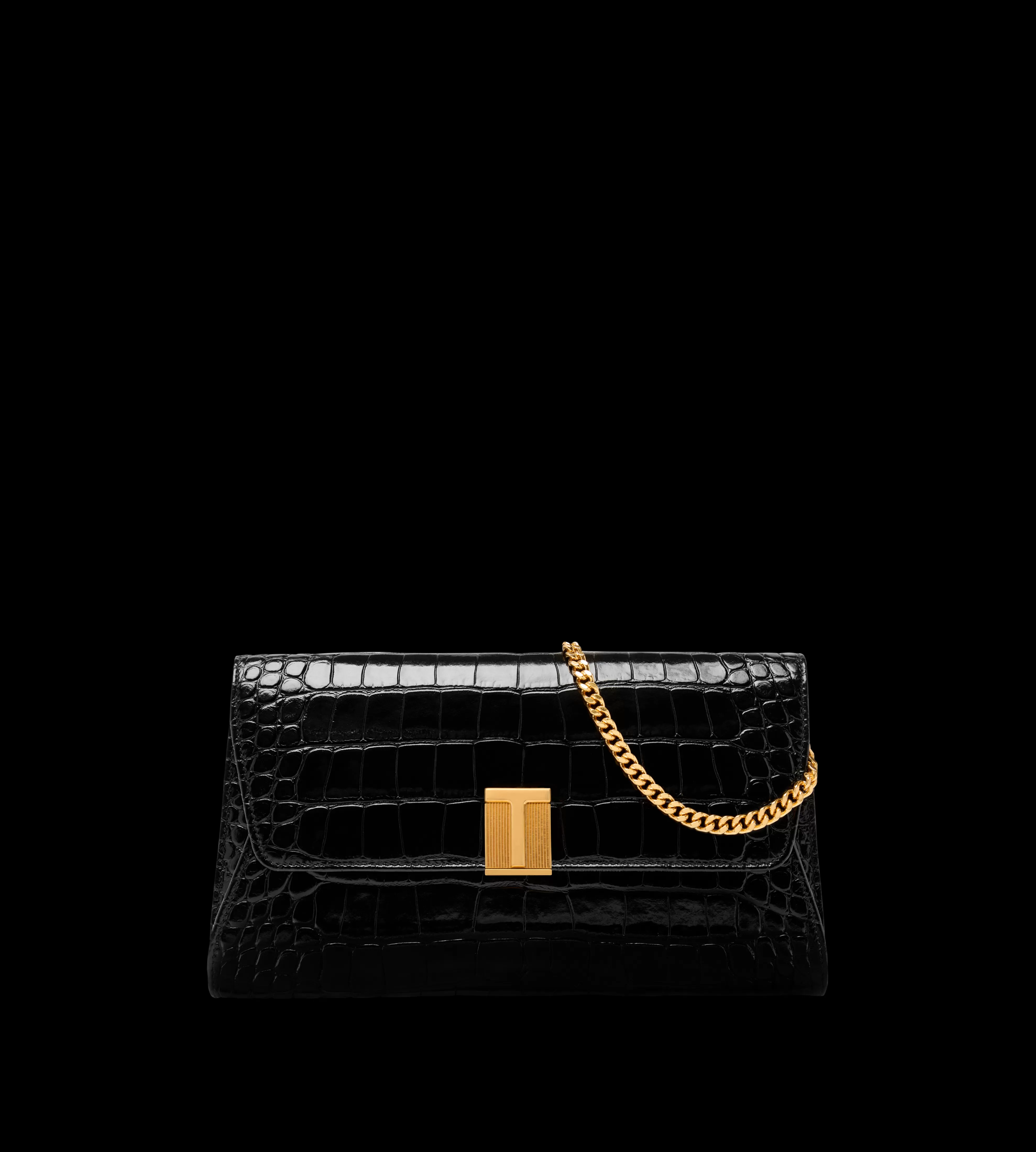 TOM FORD SHINY STAMPED CROCODILE LEATHER NOBILE CLUTCH BLACK^WOMEN | WOMEN | WOMEN | WOMEN Shoulder Bags | Cross Body Bags | Clutches | SPRING 24