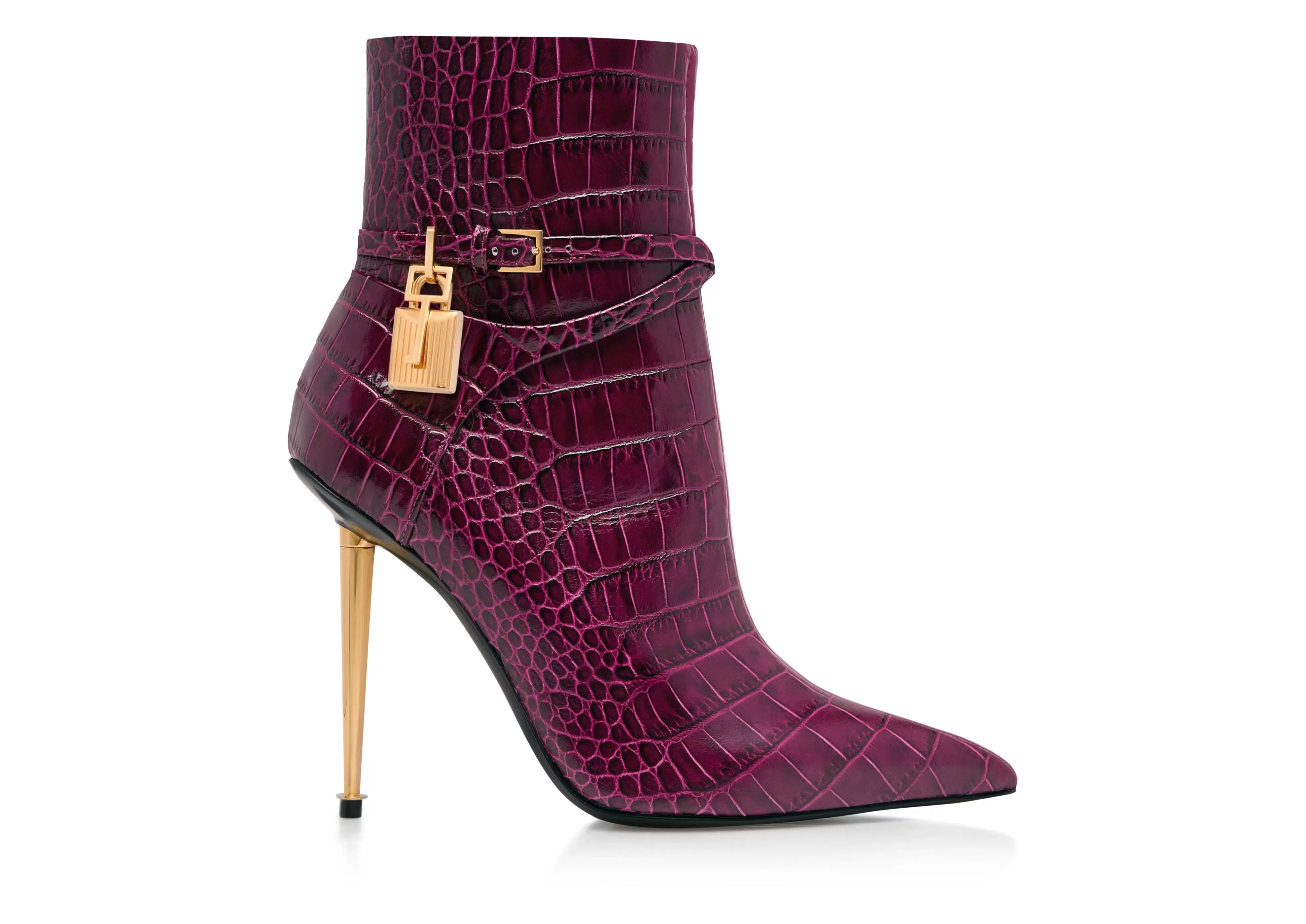 TOM FORD SHINY STAMPED CROCODILE LEATHER PADLOCK ANKLE BOOT ^WOMEN The Padlock