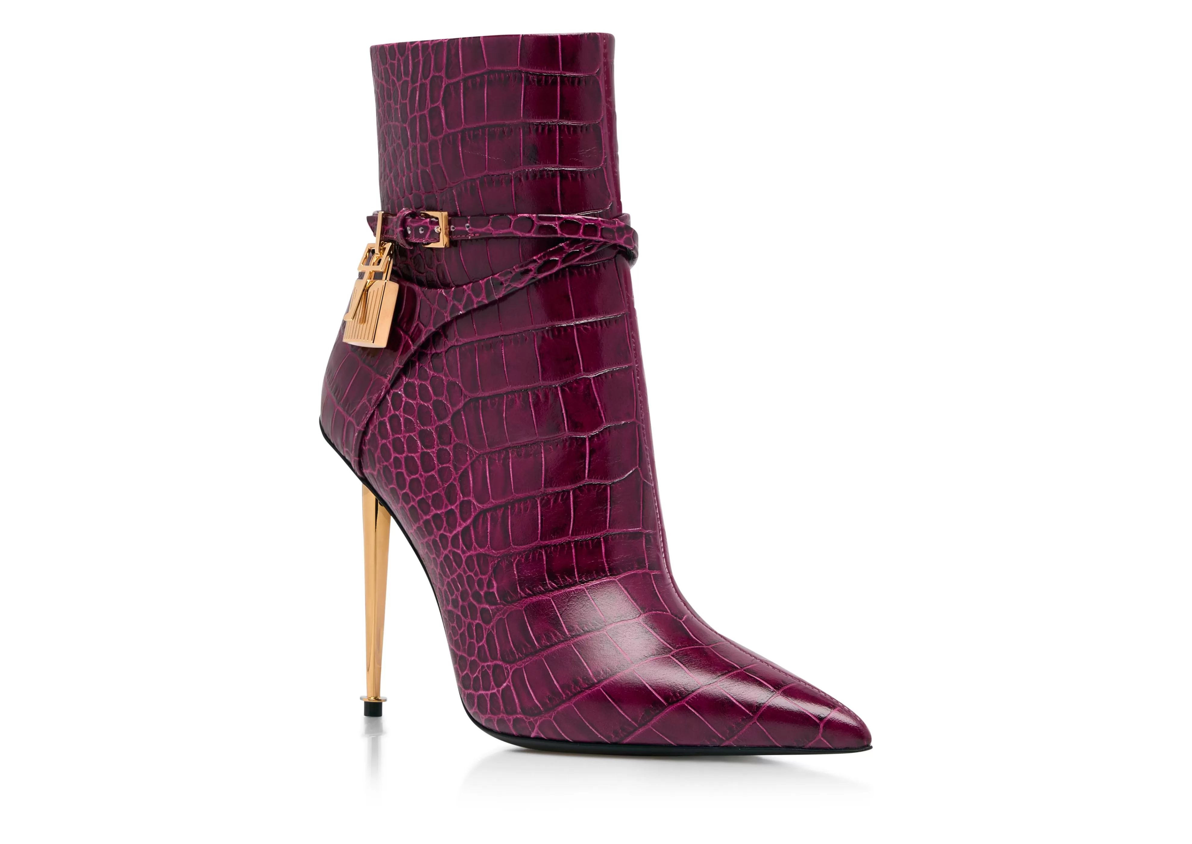 TOM FORD SHINY STAMPED CROCODILE LEATHER PADLOCK ANKLE BOOT ^WOMEN The Padlock