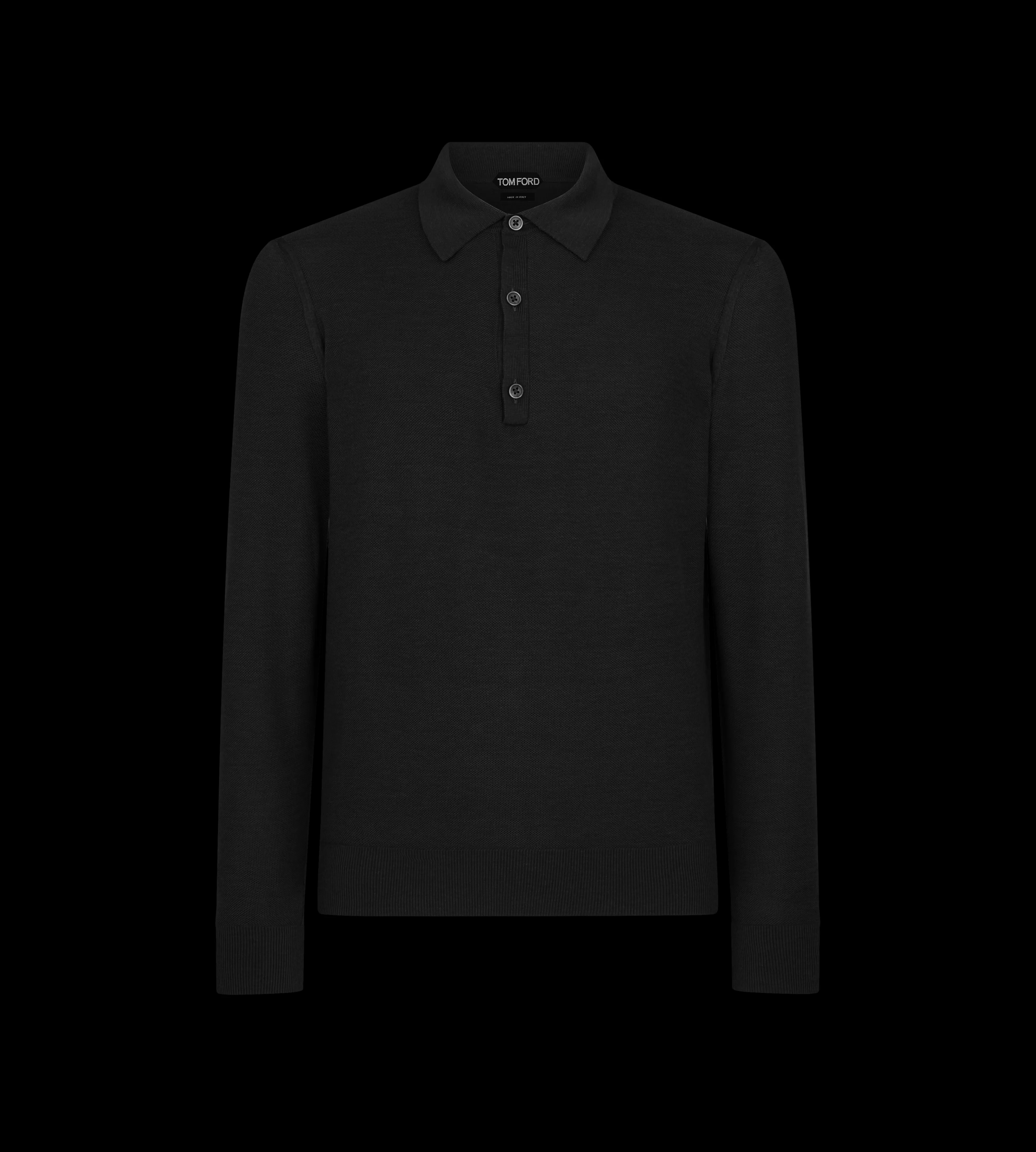 TOM FORD SILK COTTON HONEYCOMB POLO BLACK^MEN Knitwear