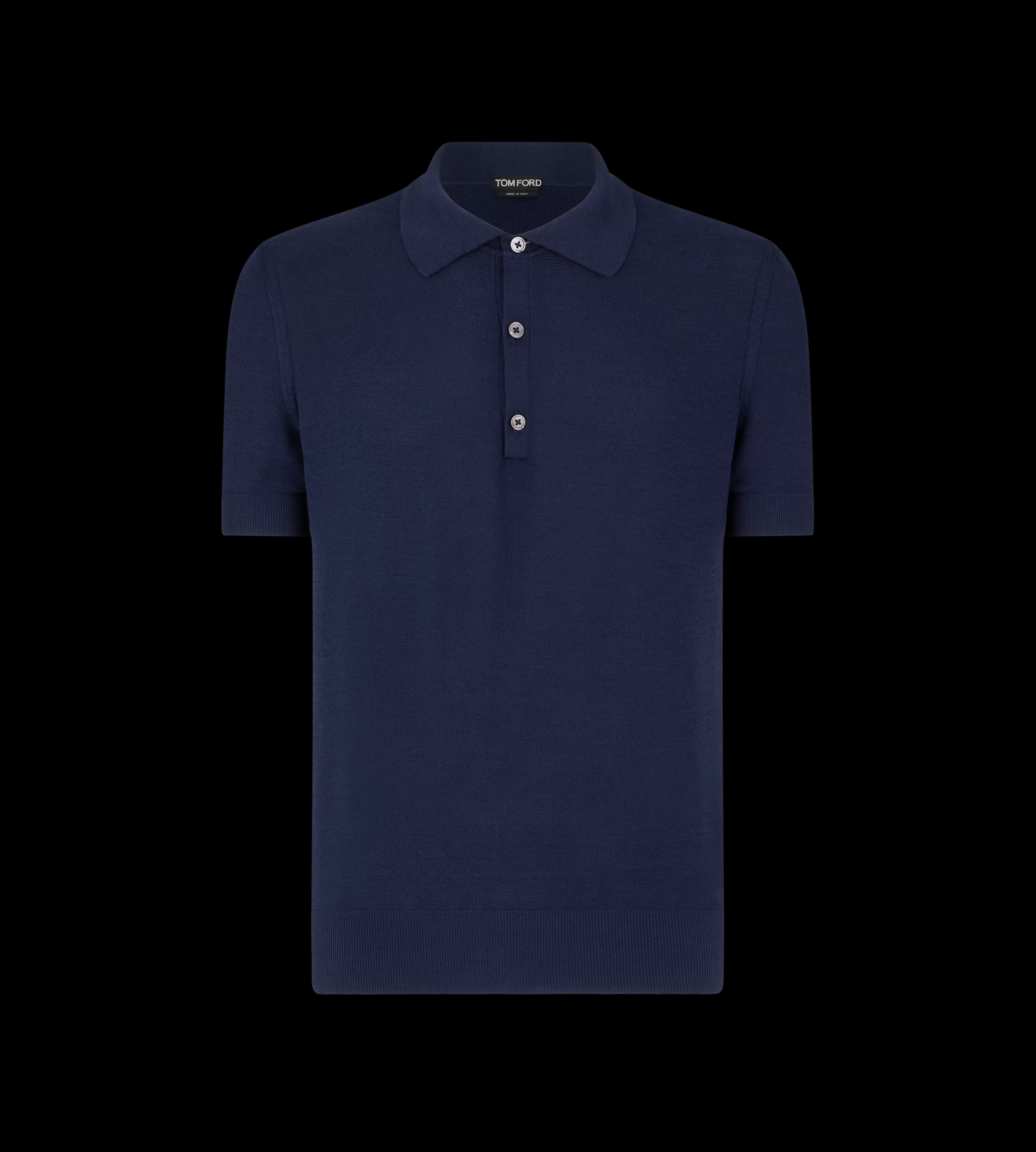 TOM FORD SILK COTTON HONEYCOMB POLO INK BLUE^MEN SPRING 24