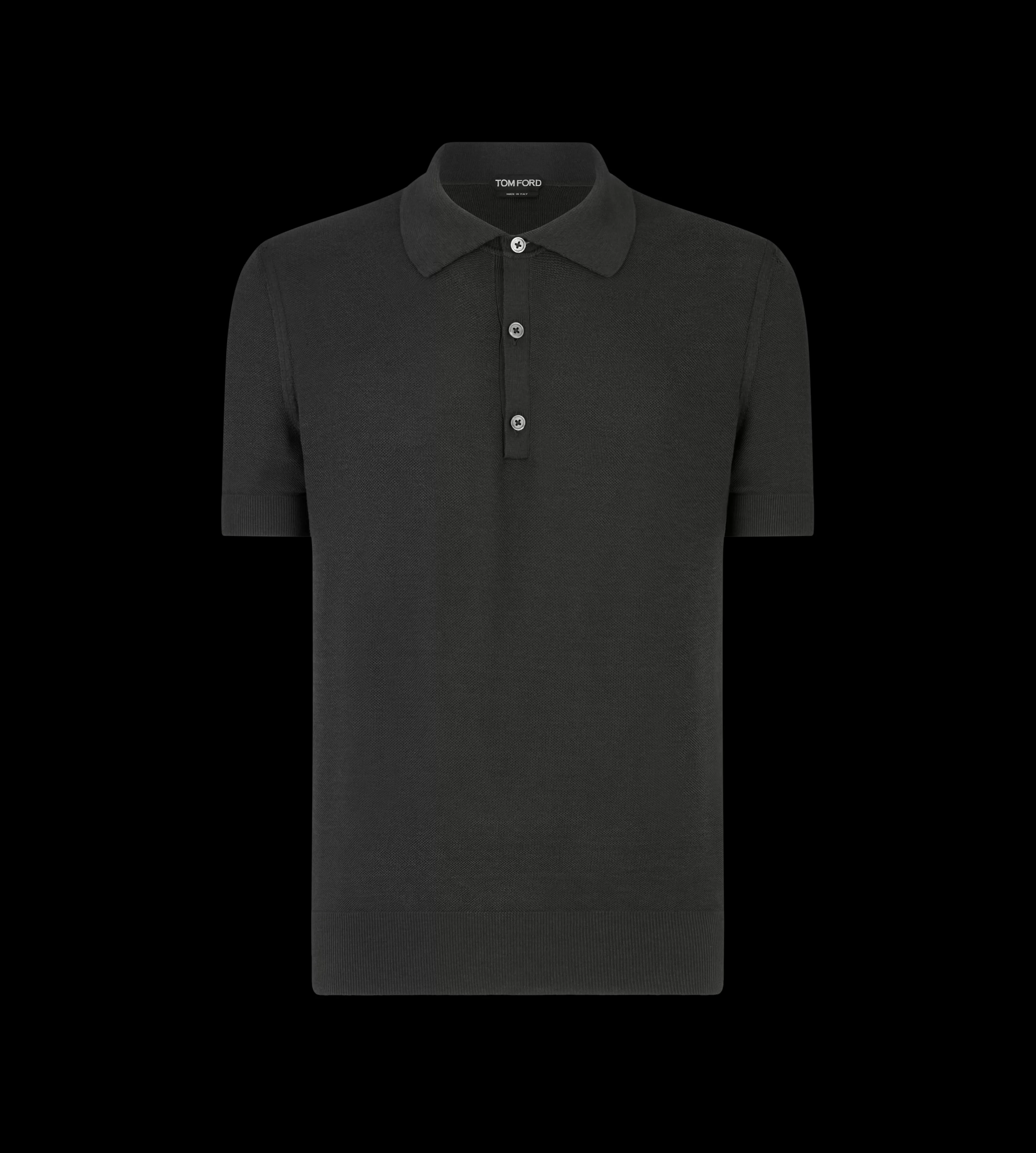 TOM FORD SILK COTTON HONEYCOMB POLO GRAPHITE^MEN SPRING 24