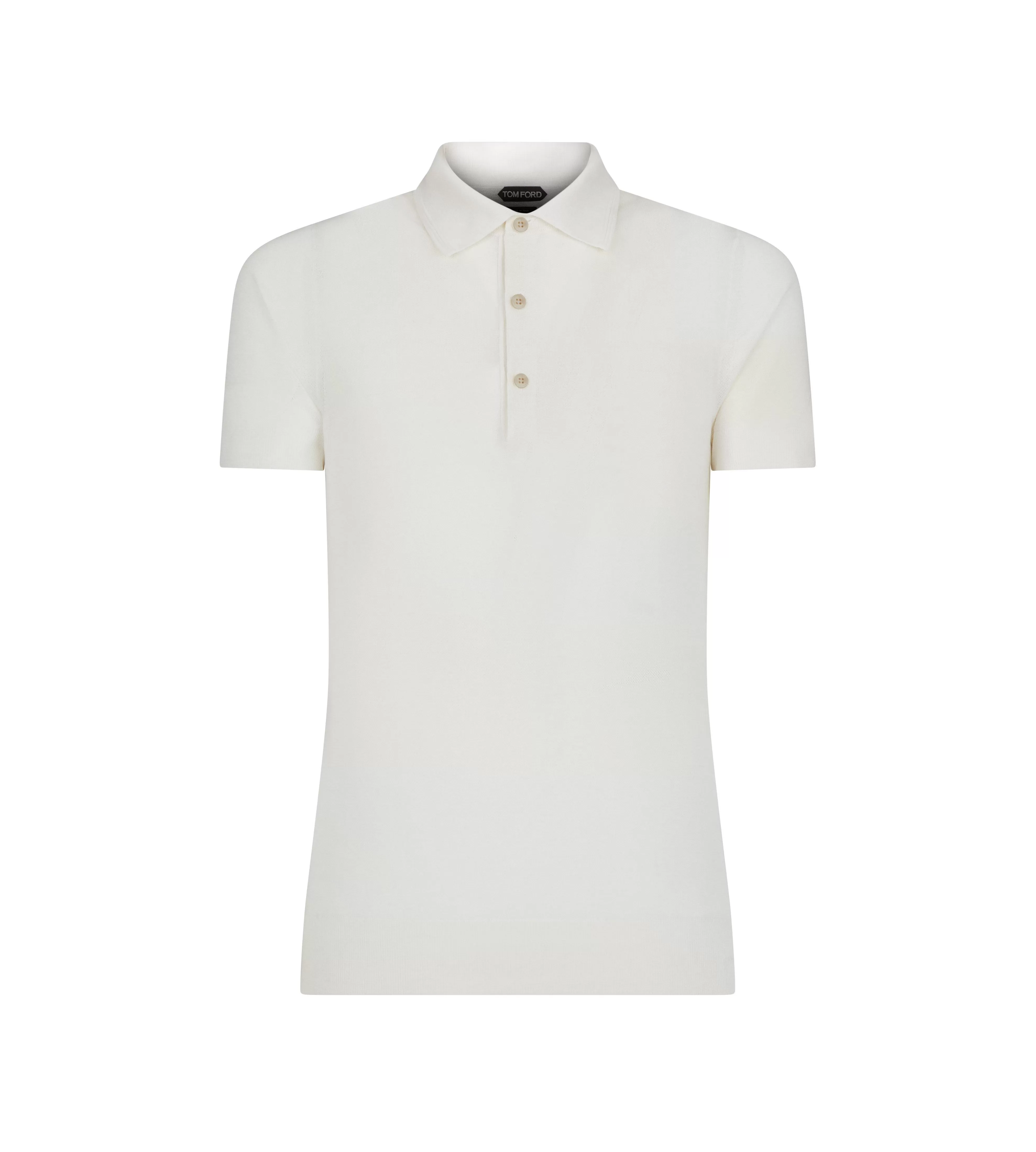 TOM FORD SILK COTTON PIQUET POLO CHALK^MEN Knitwear