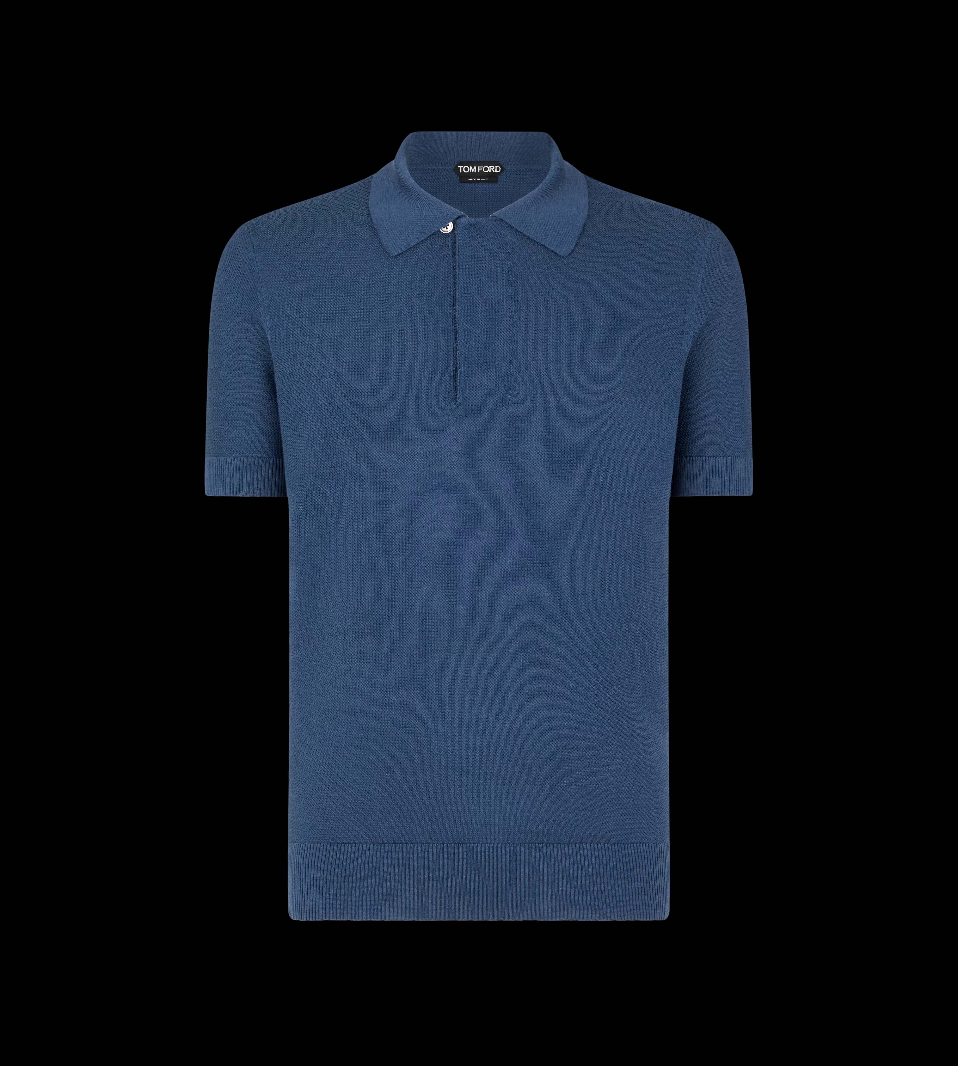 TOM FORD SILK COTTON TEXTURED POLO ADMIRAL BLUE^MEN SPRING 24